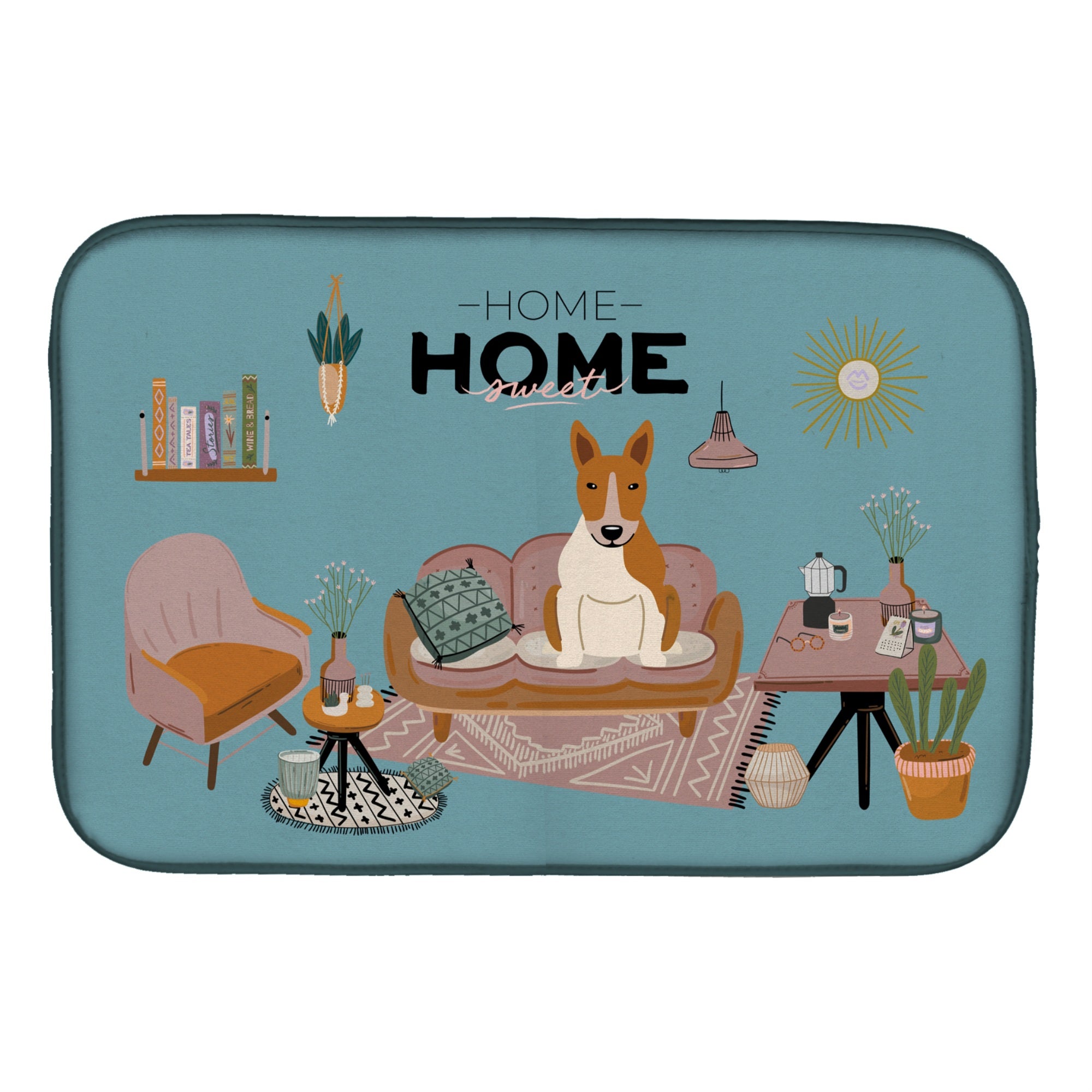 Caroline'S Treasures Ck7980Ddm Red White Bull Terrier Sweet Home Dish-Drying-Mats, 14 X 21, Multicolor