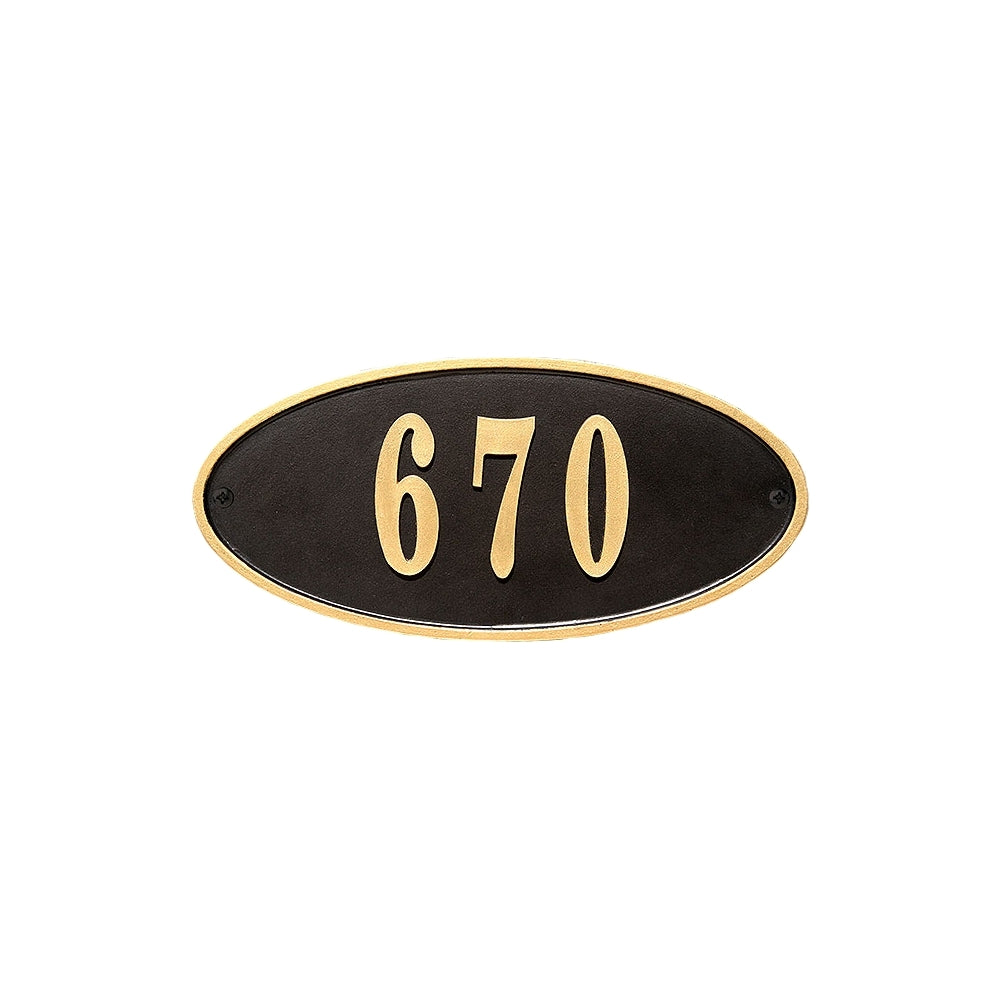 Claremont Oval Cast Aluminum Black With Gold Border Address Plaque