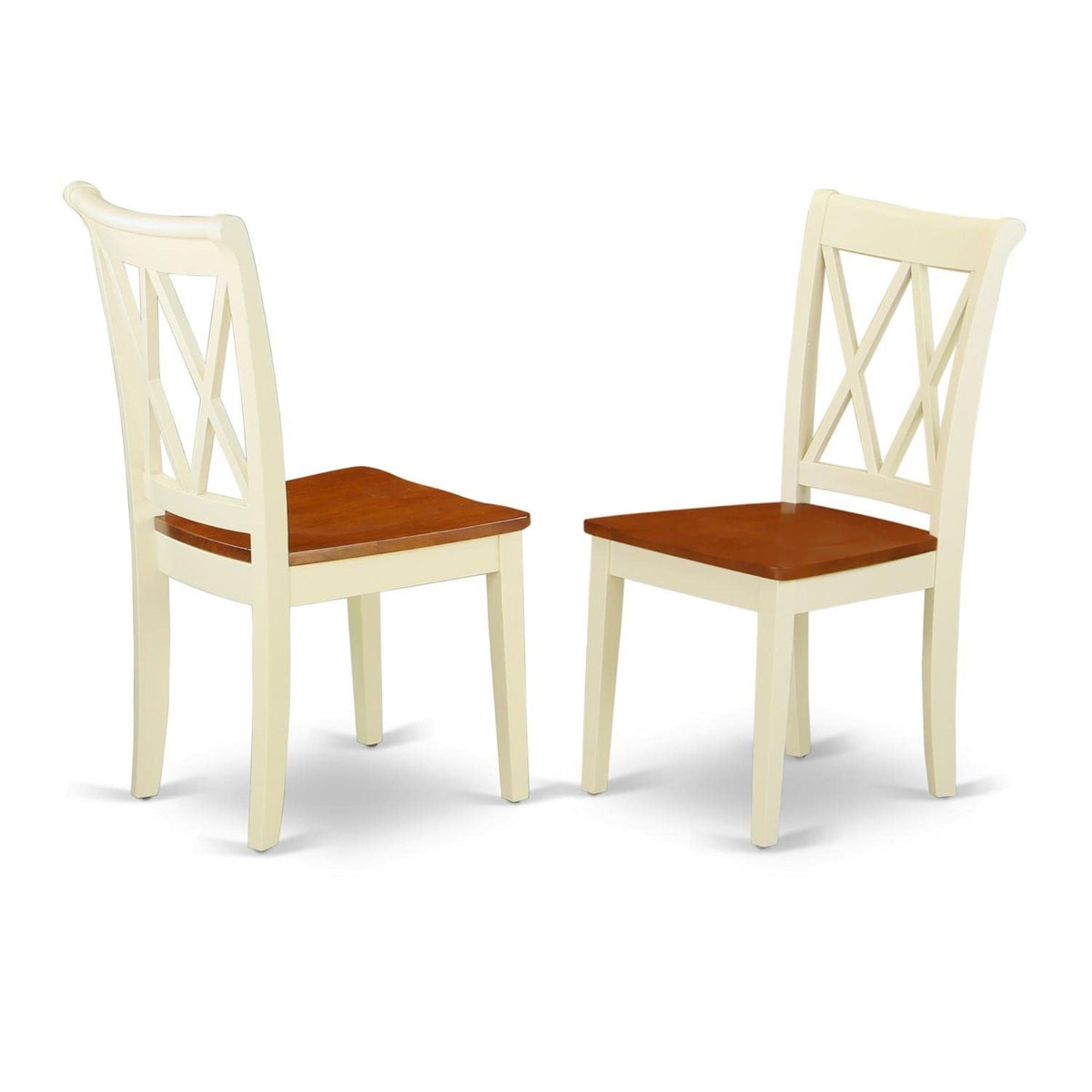 Casafoyer Clc-Bmk-W Clarksville Dining Room Chairs - Double Cross Back Wood Seat Chairs, Set Of 2, Buttermilk & Cherry