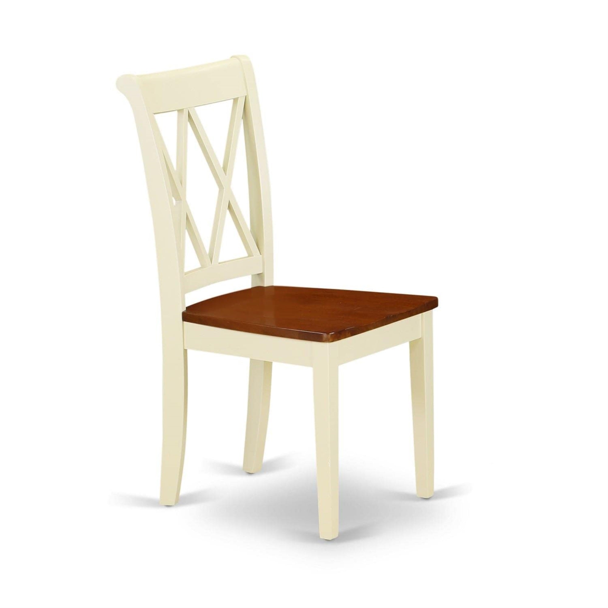 East West Furniture Clc-Bmk-W Clarksville Dining Room Chairs - Double Cross Back Wood Seat Chairs, Set Of 2, Buttermilk & Cherry