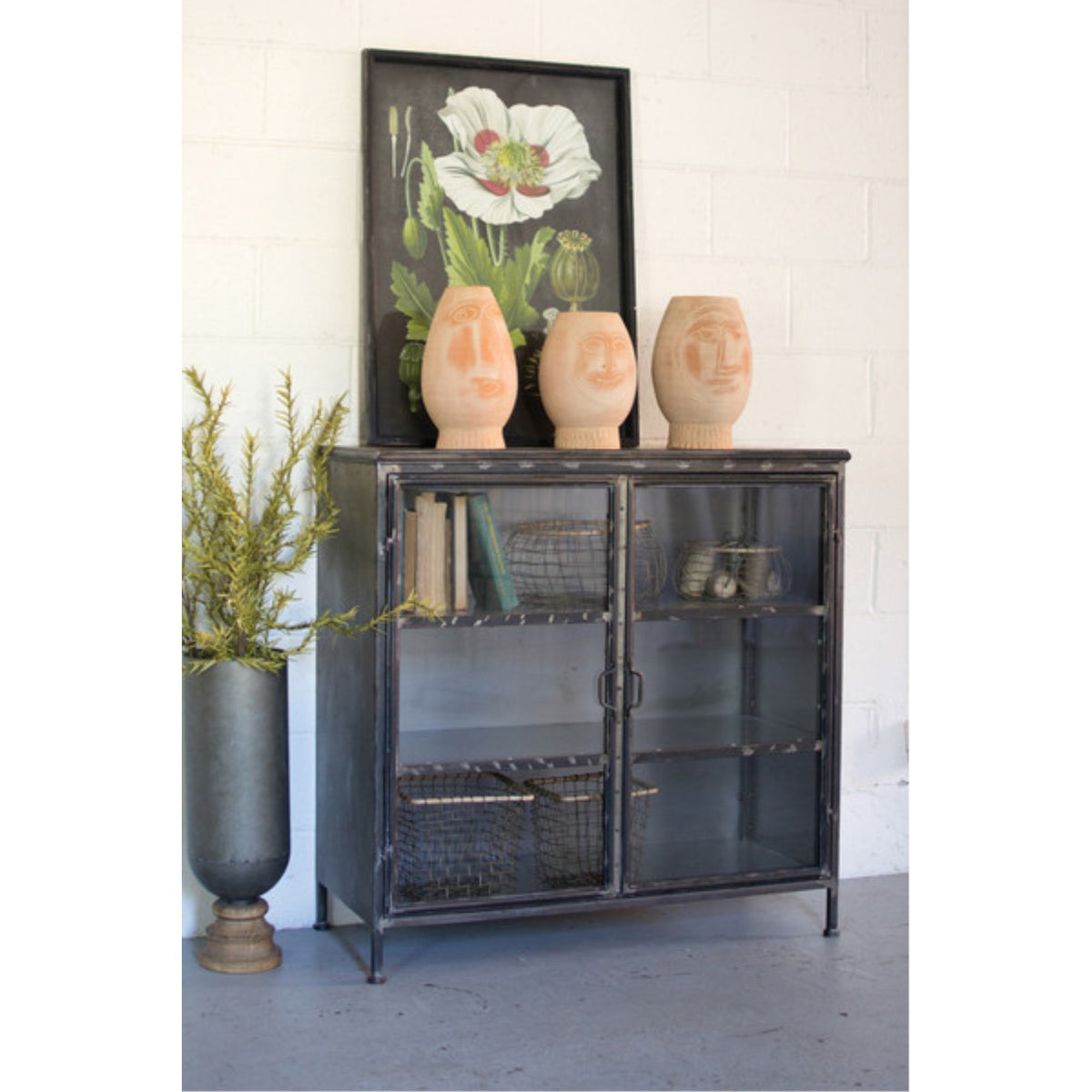 Short Iron And Glass Apothecary Cabinet