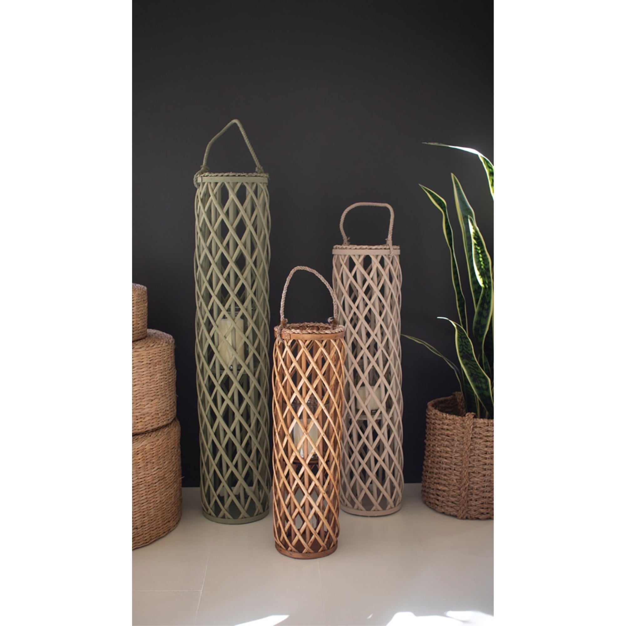 SET OF THREE WILLOW LANTERNS WITH GLASS INSERTS - ONE EACH