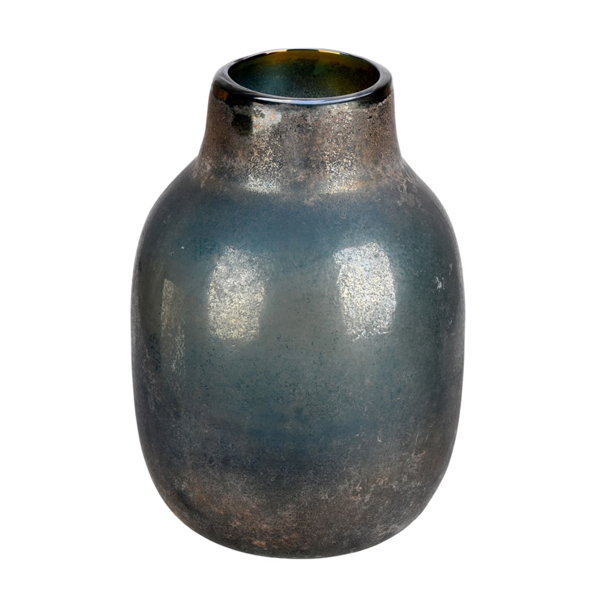 13” Slate Gray Round Glass Vase