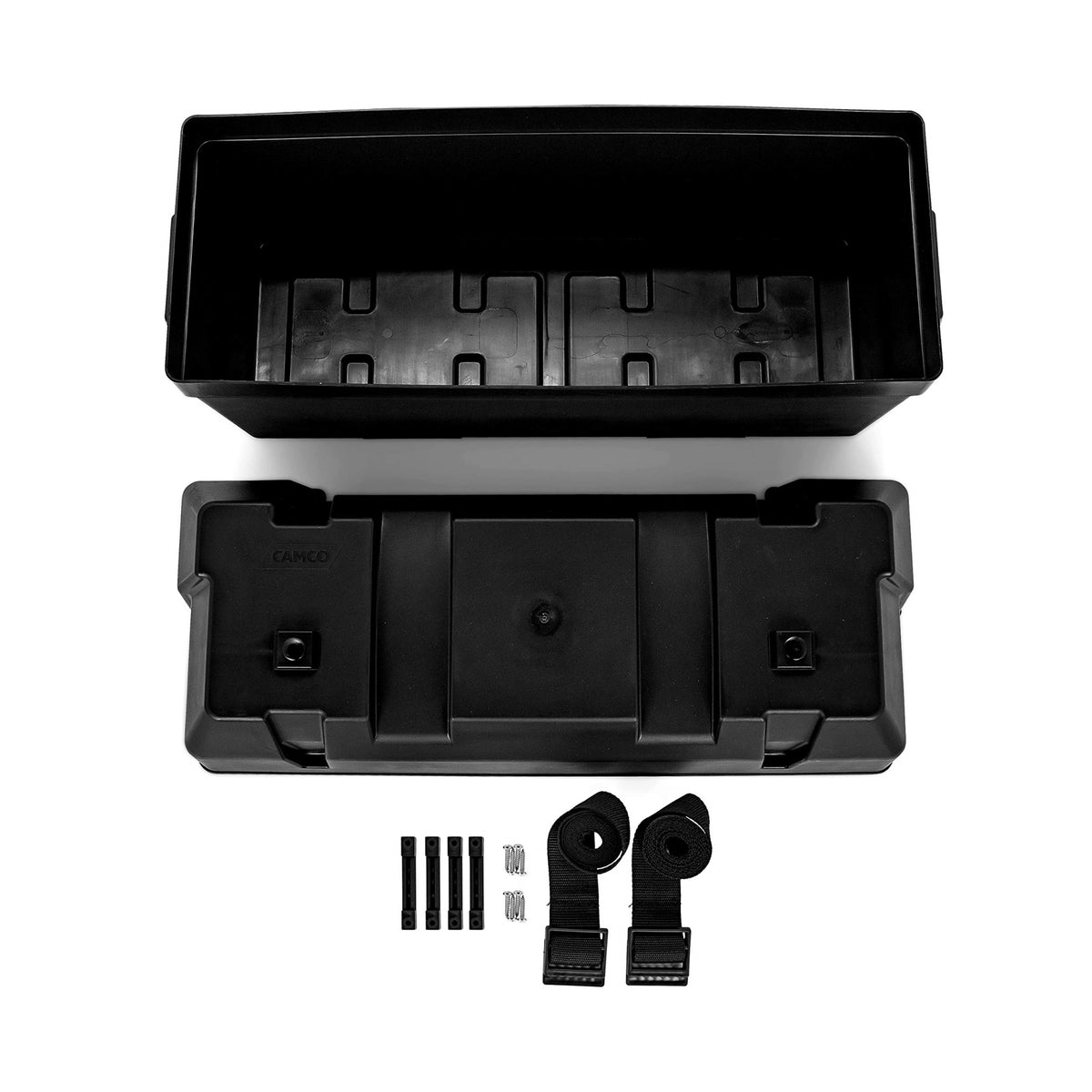 Camco Heavy Duty Double Battery Box With Straps And Hardware - Group Gc2 | Safely Stores Rv, Automotive, And Marine Batteries | Measures Inside 21-1/2' X 7-3/8' X 11-3/16' | (55374)