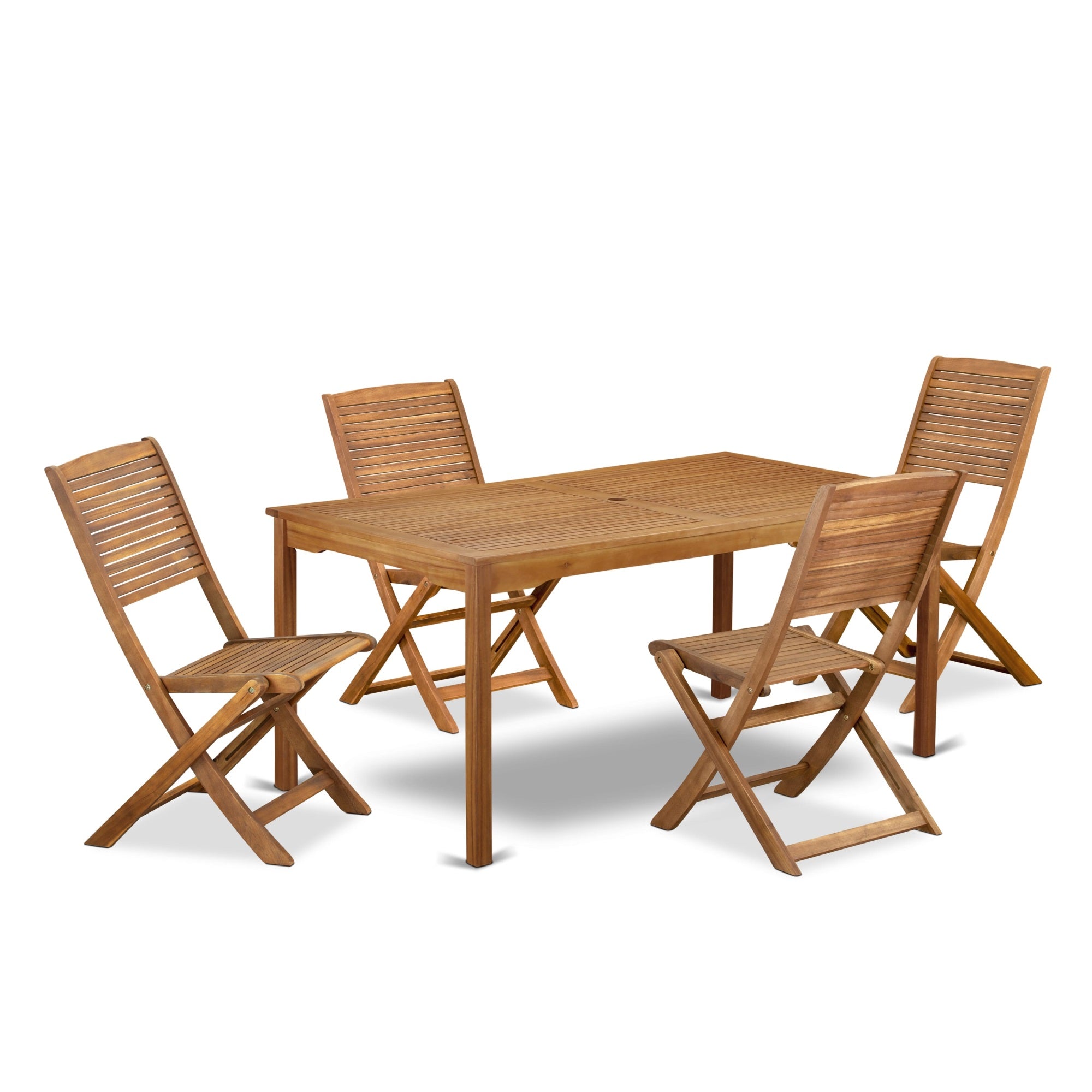 East West Furniture Cmfm5Cwna 5 Piece Patio Garden Table Set Includes A Rectangle Outdoor Acacia Wood Dining Table And 4 Folding Side Chairs, 36X66 Inch, Natural Oil