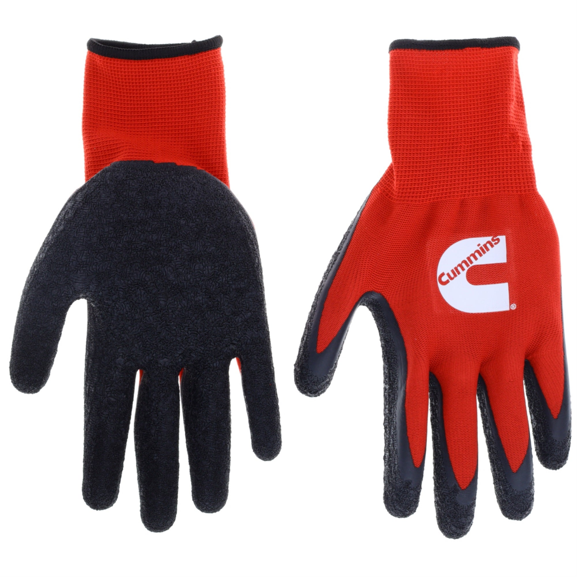 Cummins Red And Black Latex Dipped Palm Gloves Cmn35152 - Rubber Latex Coated Textured Work Gloves Gardening Ppe All-Purpose Latex Grip - Large