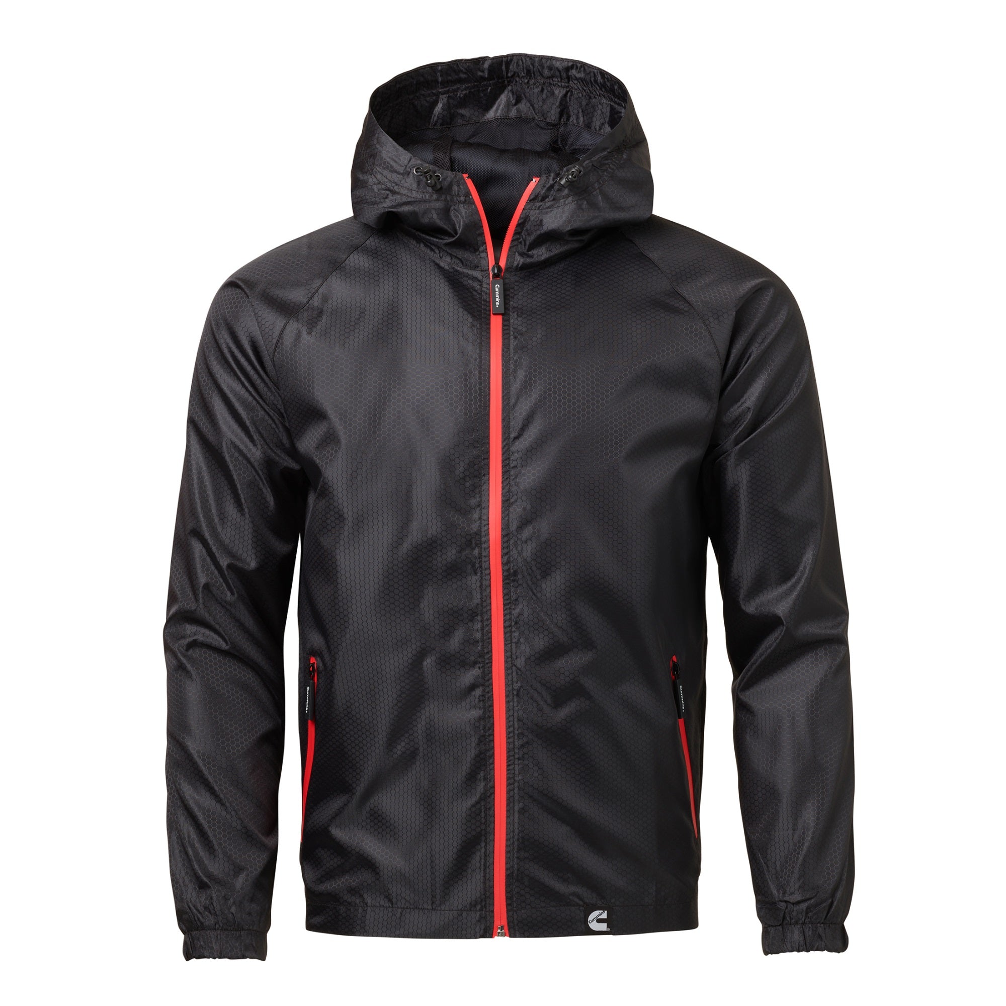 Cummins Cmn35395 Mens Lightweight Rain Jacket Windbreaker Water-Resistant Hooded Outerwear-Black And Red Large