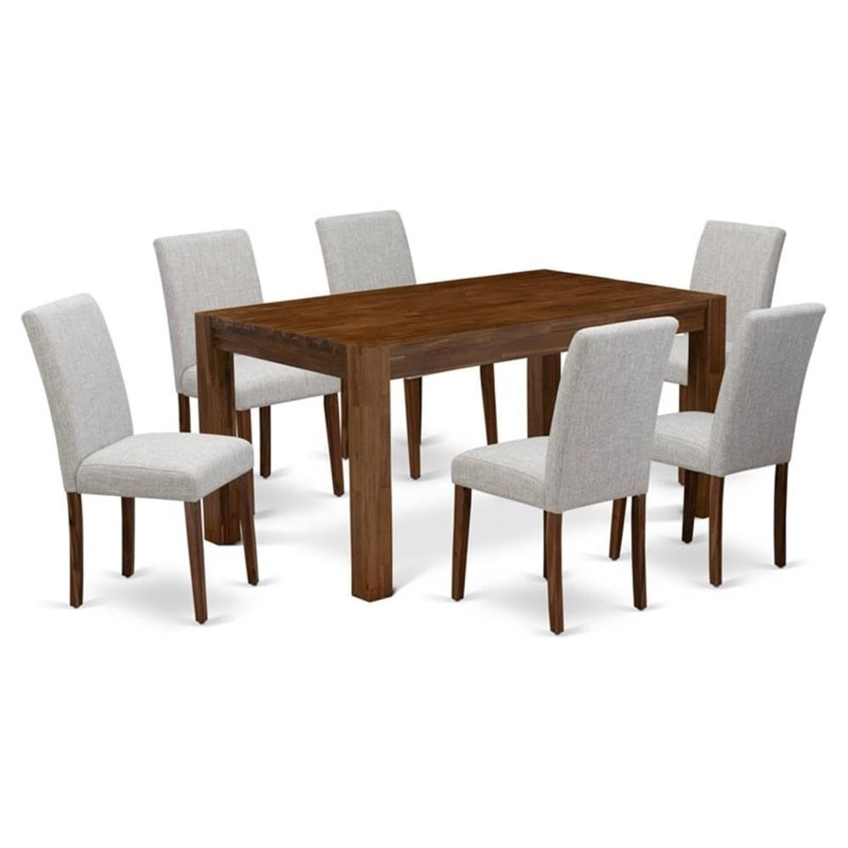 Casafoyer Cnab7-Nn-35 Celina 7 Piece Dinette Set Consist Of A Rectangle Rustic Wood Dining Room Table And 6 Doeskin Linen Fabric Upholstered Parson Chairs, 36X60 Inch