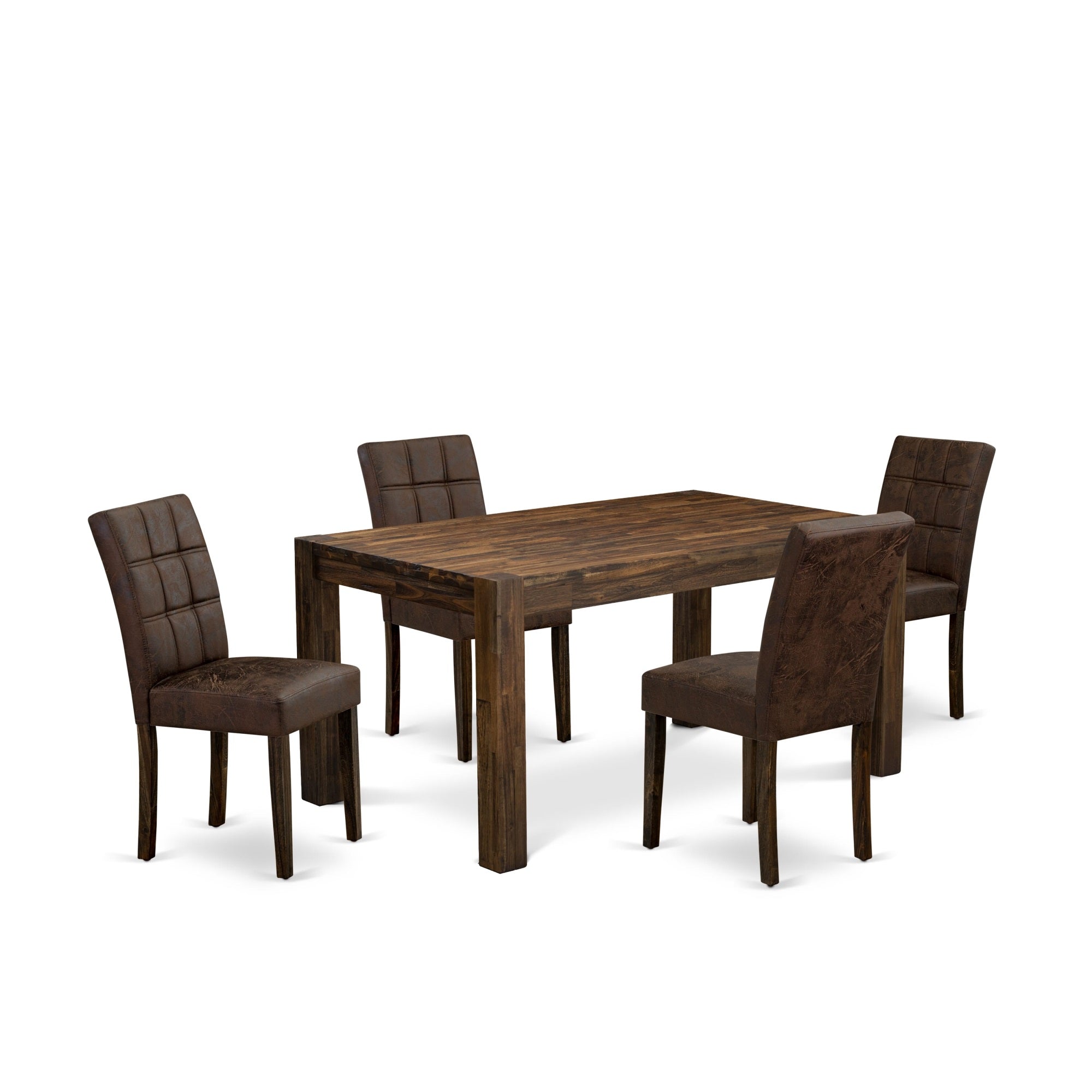 East West Furniture Cnas5-07-T25 5 Piece Dinner Table Set Consists A Kitchen Table And 4 Black Textured Faux Leather Dinner Chairs, Distressed Jacobean