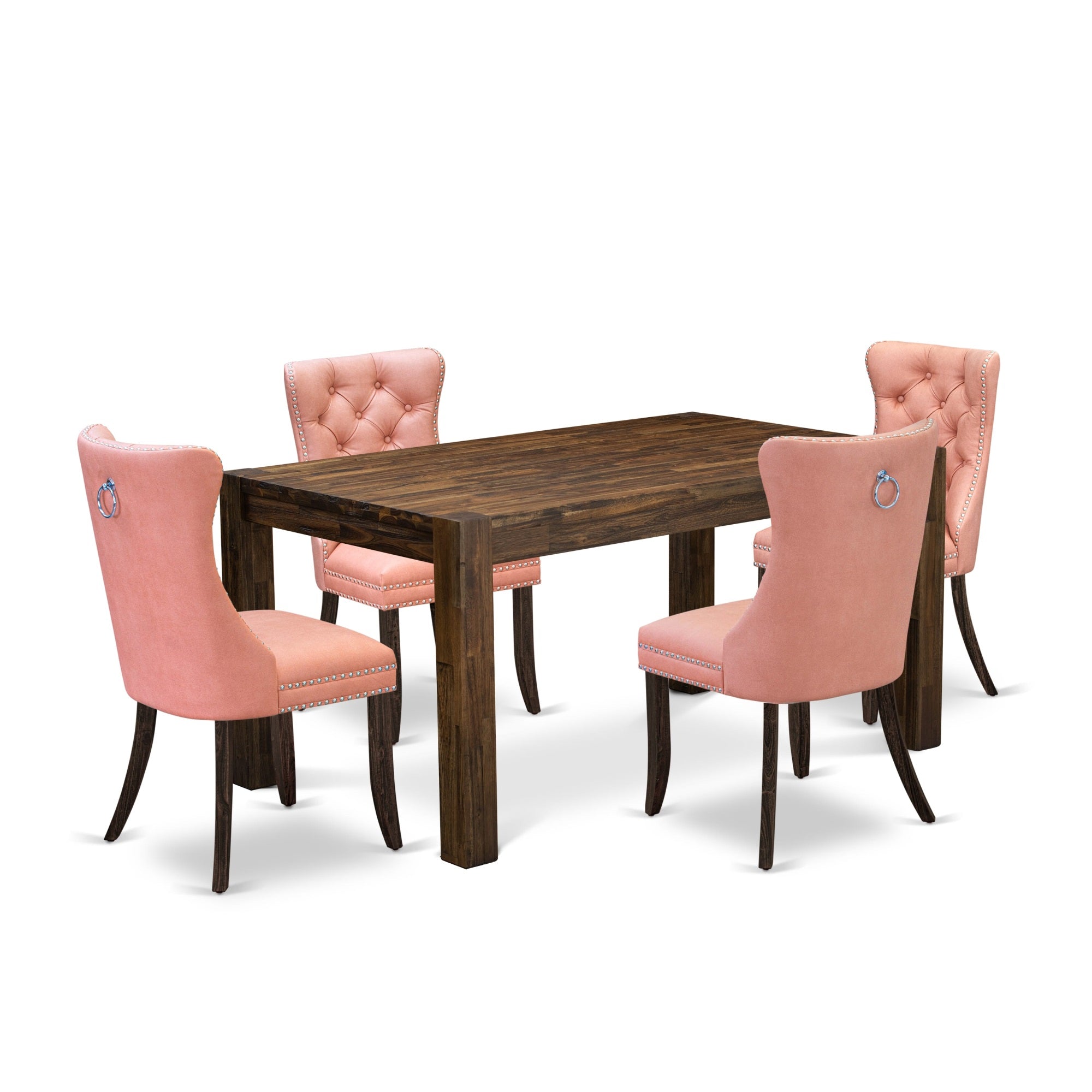 East West Furniture Cnda5-07-T23 5 Piece Dining Table Set Includes A Rectangle Rustic Wood Kitchen Table And 4 Upholstered Chairs, 36X60 Inch, Distressed Jacobean