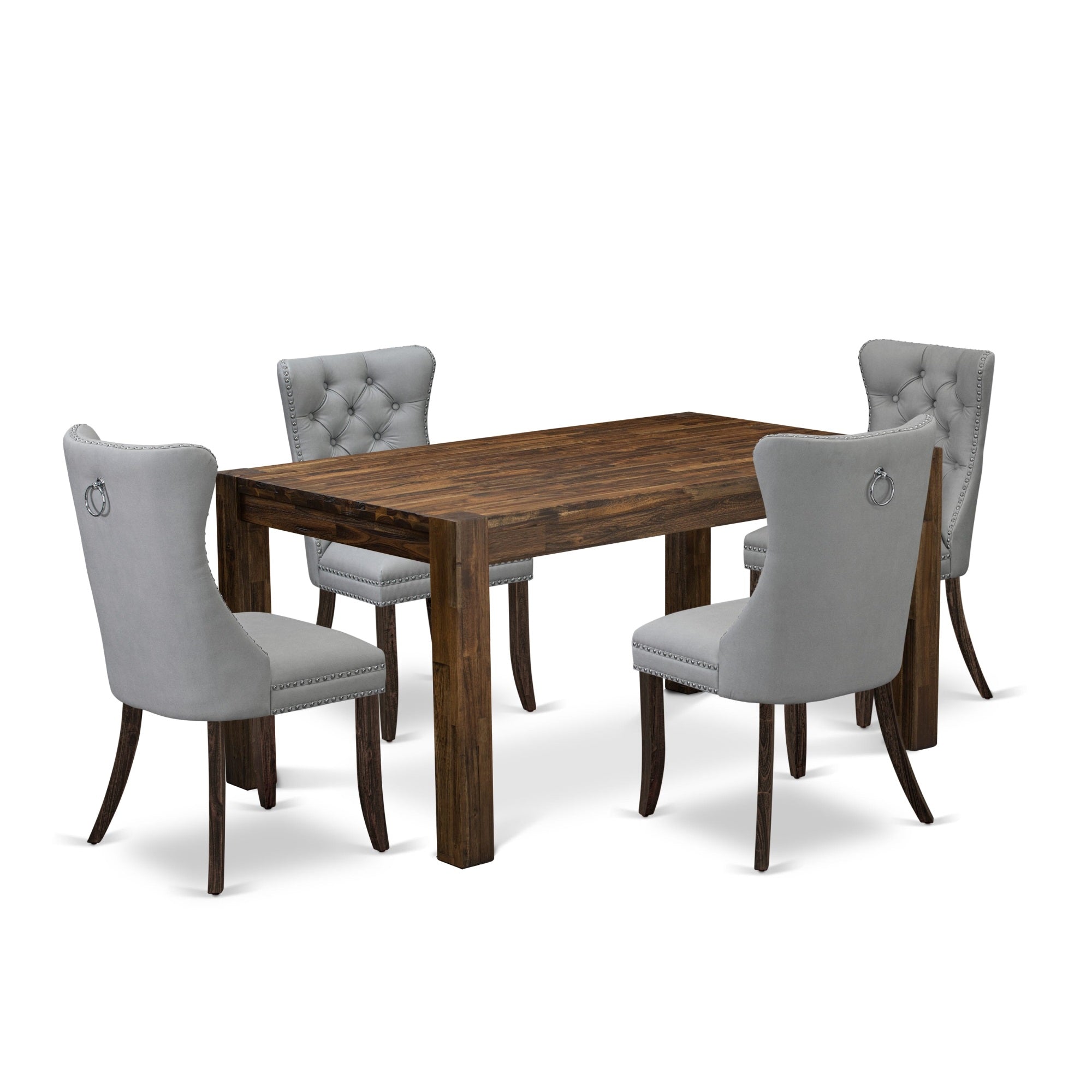 East West Furniture Cnda5-07-T27 5 Piece Kitchen Table Set Includes A Rectangle Rustic Wood Dining Table And 4 Upholstered Chairs, 36X60 Inch, Distressed Jacobean