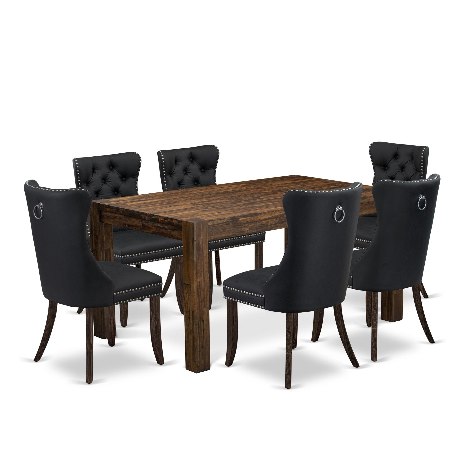 East West Furniture Cnda7-07-T12 7 Piece Dining Table Set Contains A Rectangle Rustic Wood Kitchen Table And 6 Upholstered Chairs, 36X60 Inch, Distressed Jacobean