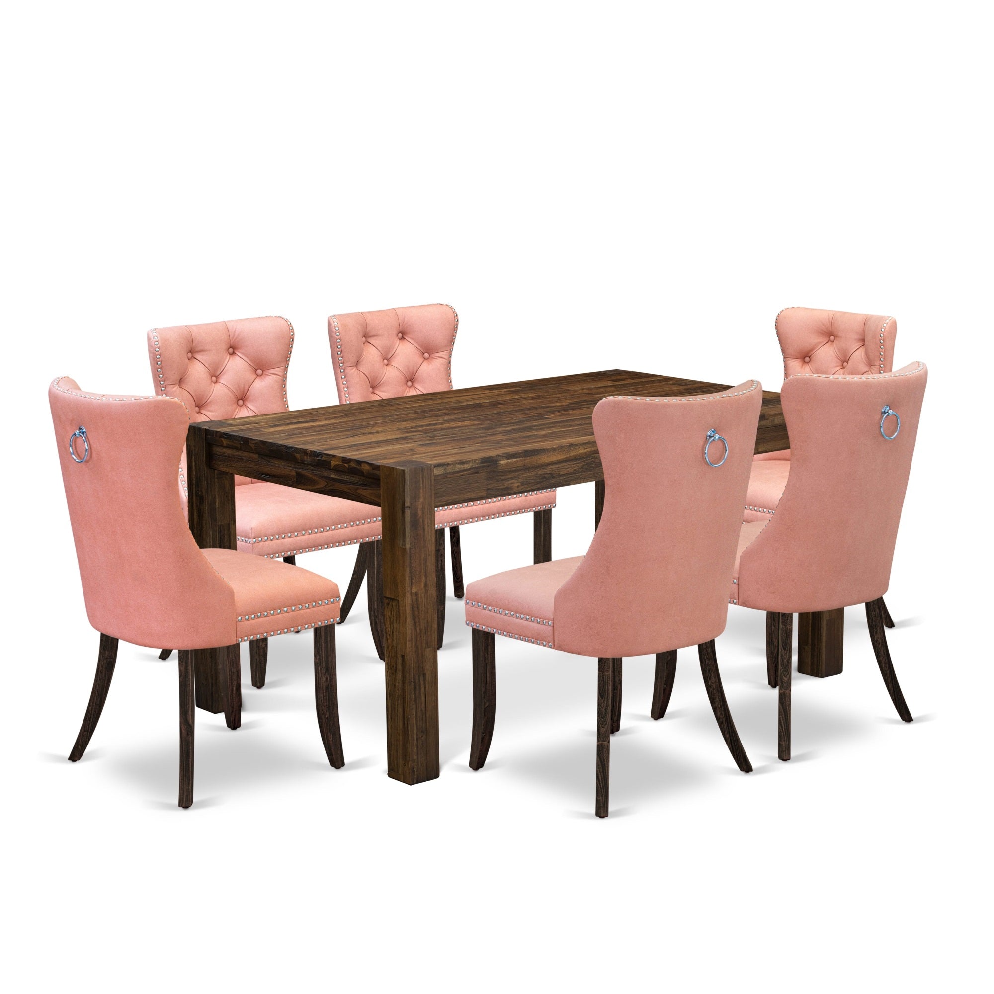 East West Furniture Cnda7-07-T23 7 Piece Dining Table Set Contains A Rectangle Rustic Wood Kitchen Table And 6 Upholstered Chairs, 36X60 Inch, Distressed Jacobean