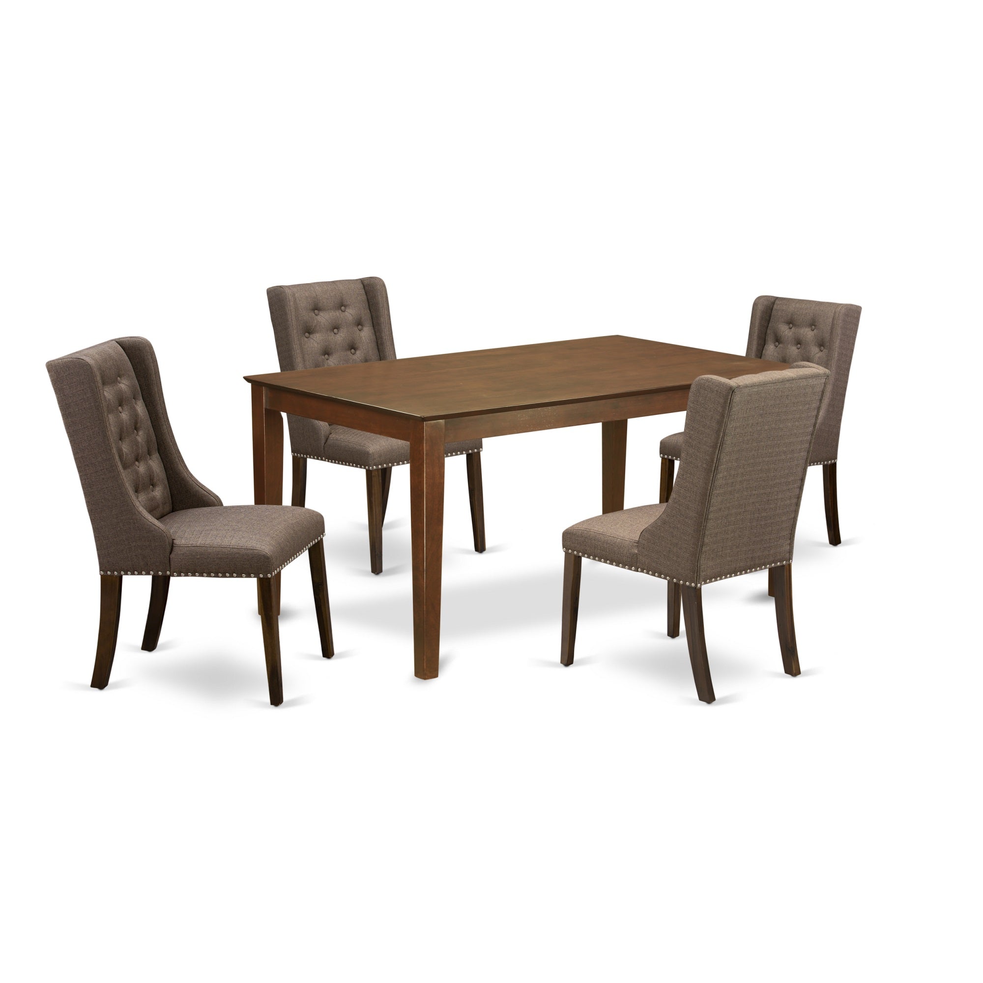 East West Furniture Cnfo5-N8-18 5-Pc Kitchen Dining Room Set Includes 1 Rectangular Table And 4 Brown Linen Fabric Parsons Dining Room Chairs With Button Tufted Back - Antique Walnut Finish