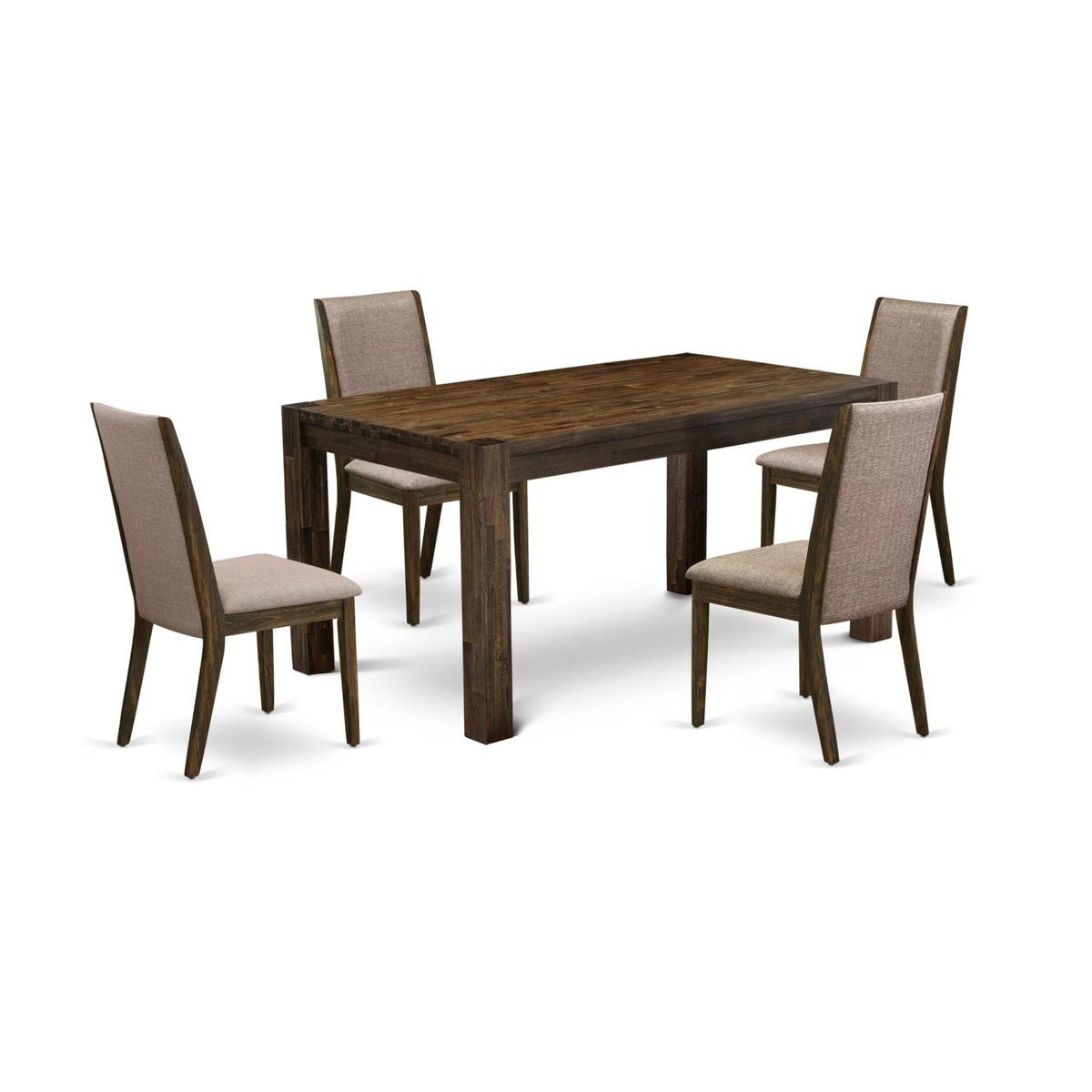 Casafoyer Cnla5-77-16 5 Piece Dinette Set For 4 Includes A Rectangle Rustic Wood Dining Room Table And 4 Dark Khaki Linen Fabric Parson Dining Chairs, 36X60 Inch, Jacobean