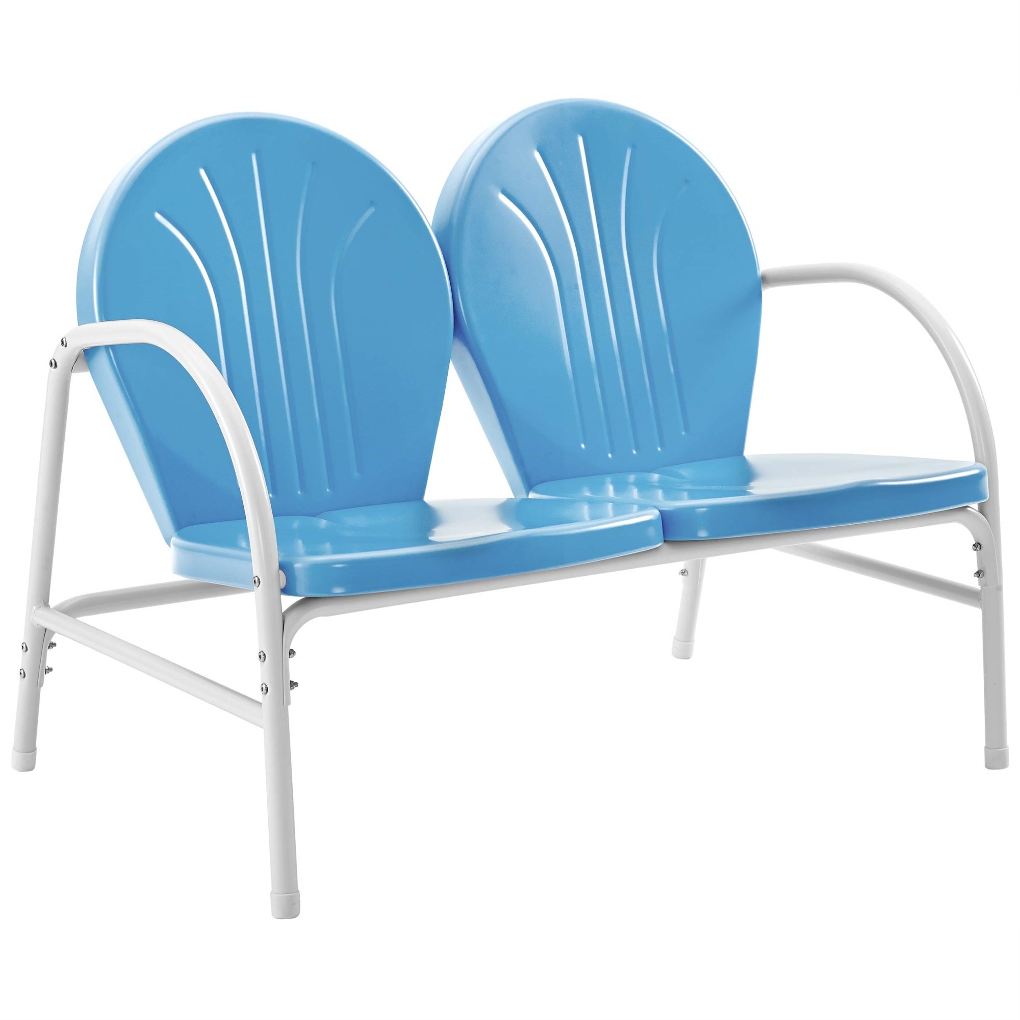 Casafoyer Furniture Griffith Retro Metal Outdoor Loveseat, 2-Person Patio Bench For Porch, Deck, Balcony, Sky Blue