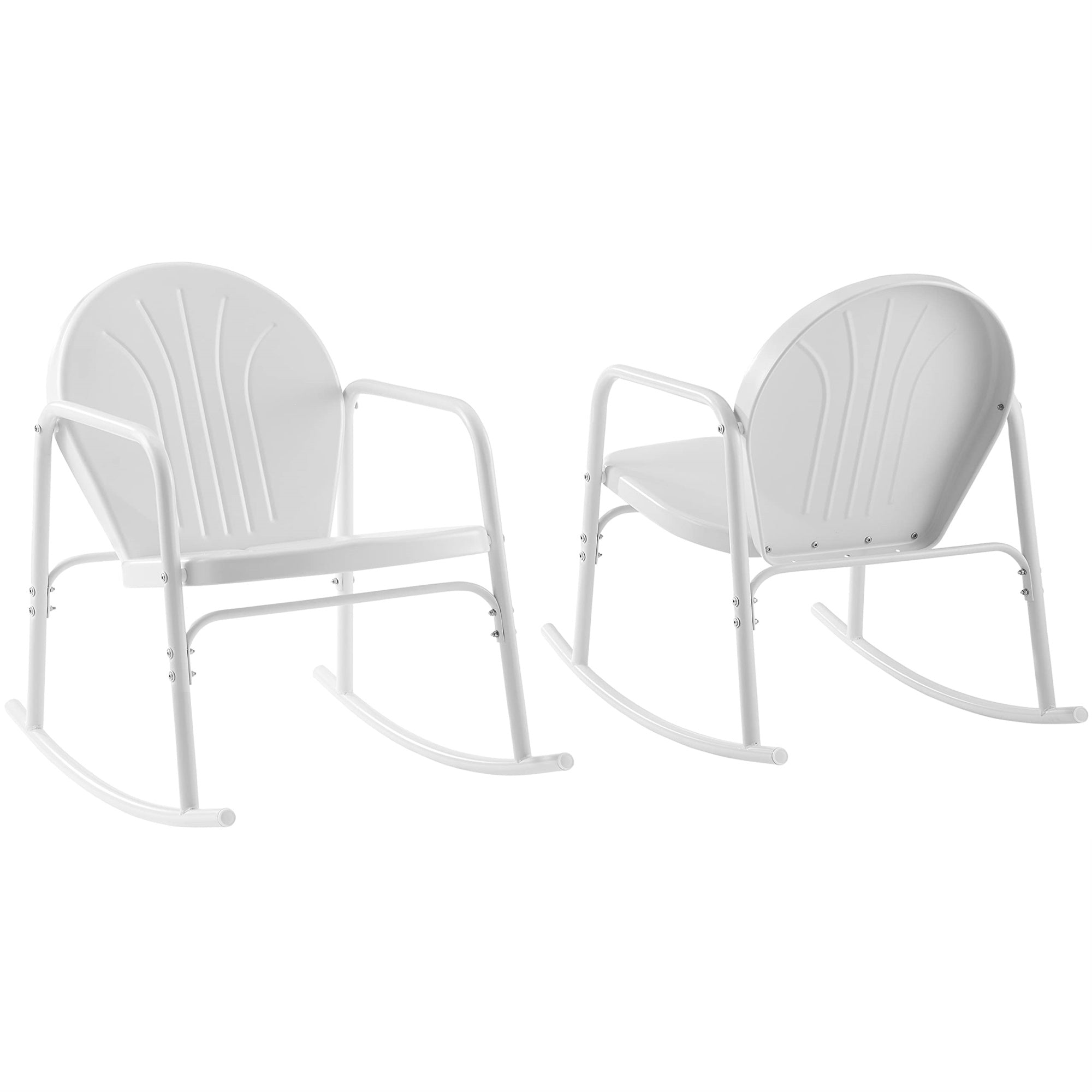 Casafoyer Furniture Griffith Retro Metal Outdoor Rocking Chairs, Set Of 2, For Porch, Deck, Balcony, Backyard, White Gloss