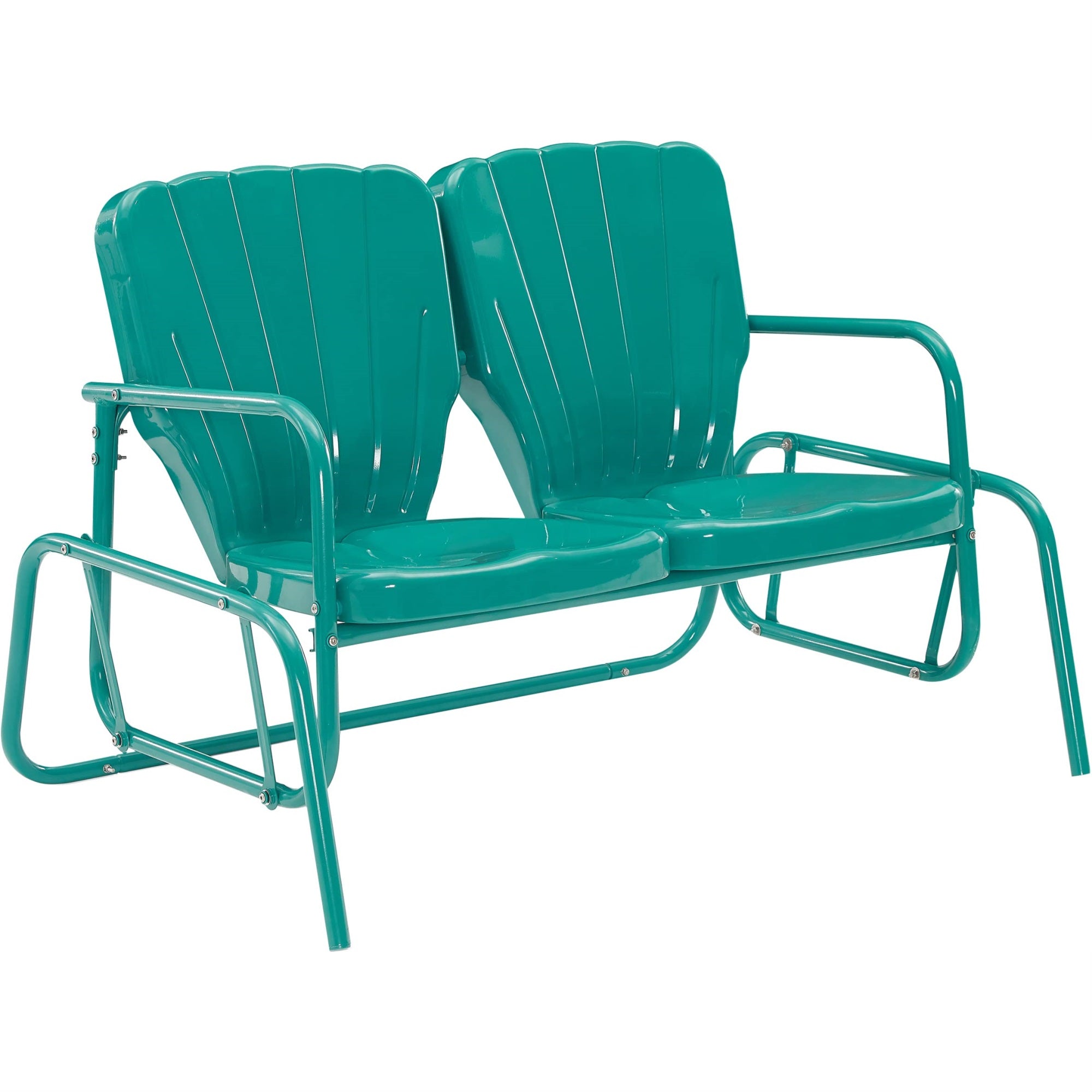 Casafoyer Furniture Ridgeland Retro Metal Outdoor Loveseat Glider, 2-Person Rocking Patio Bench For Porch, Turquoise Gloss