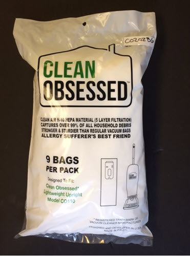Clean Obsessed Co202 Ltwt Upt Hepa Filter Bags 9/Pk