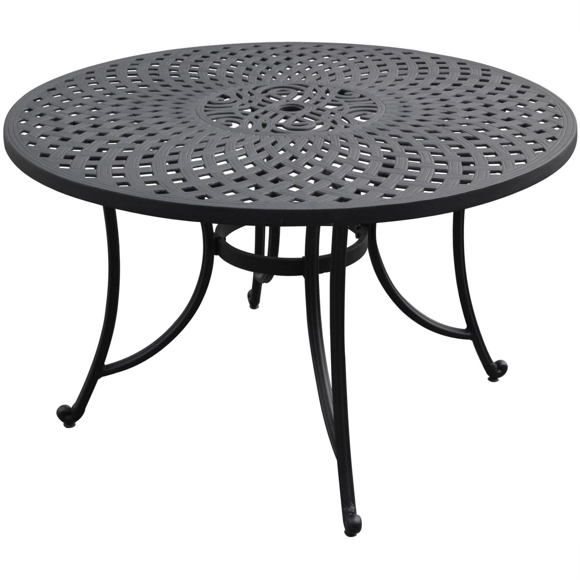 Casafoyer Furniture Sedona 46' Round Cast Aluminum Outdoor Dining Table With Umbrella Hole For Outside Patio, Black