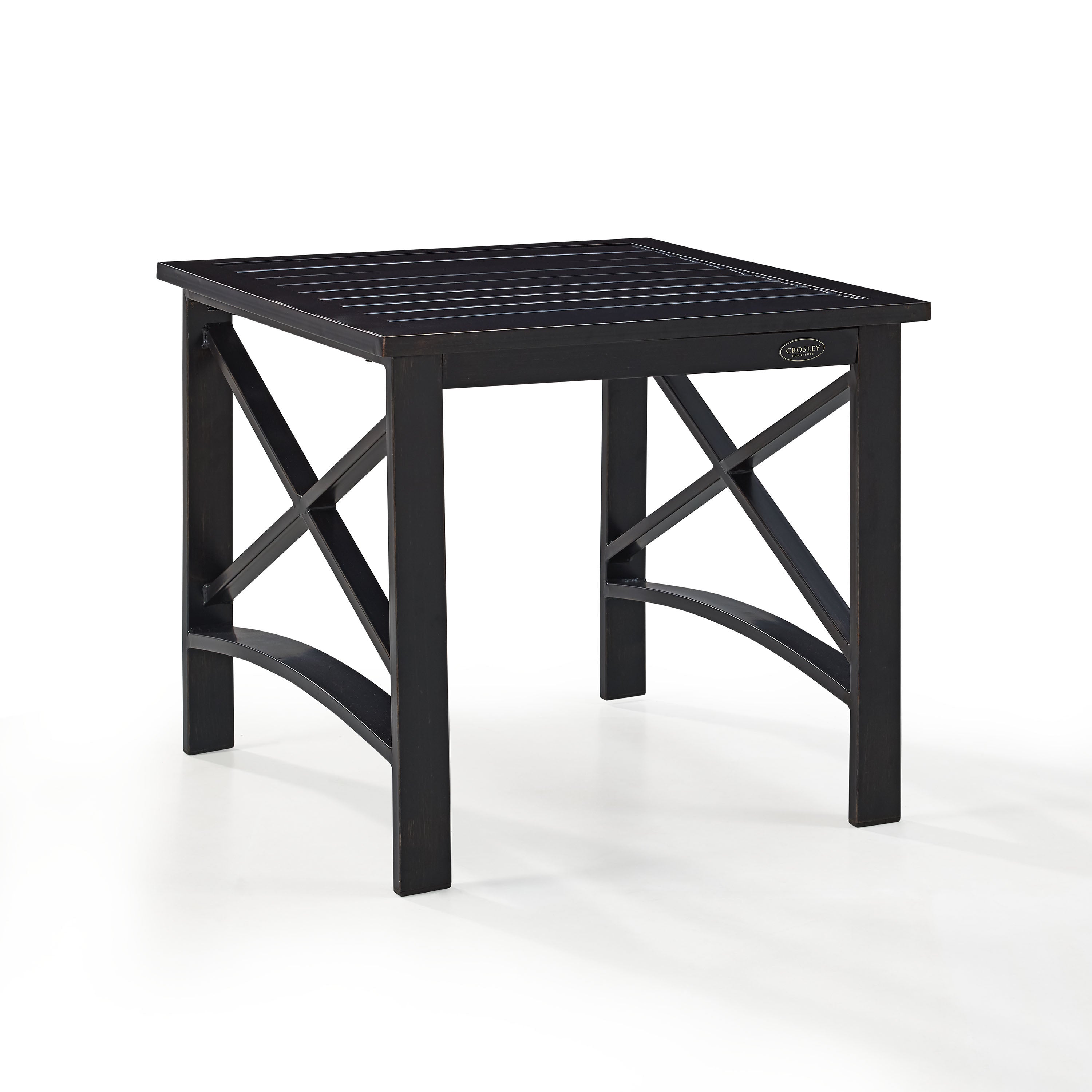 Kaplan Side Table: Sleek Design | Durable Steel | Minimal Maintenance | X-Bar Supports | Slatted Tabletop | All-Weather Outdoor Furniture