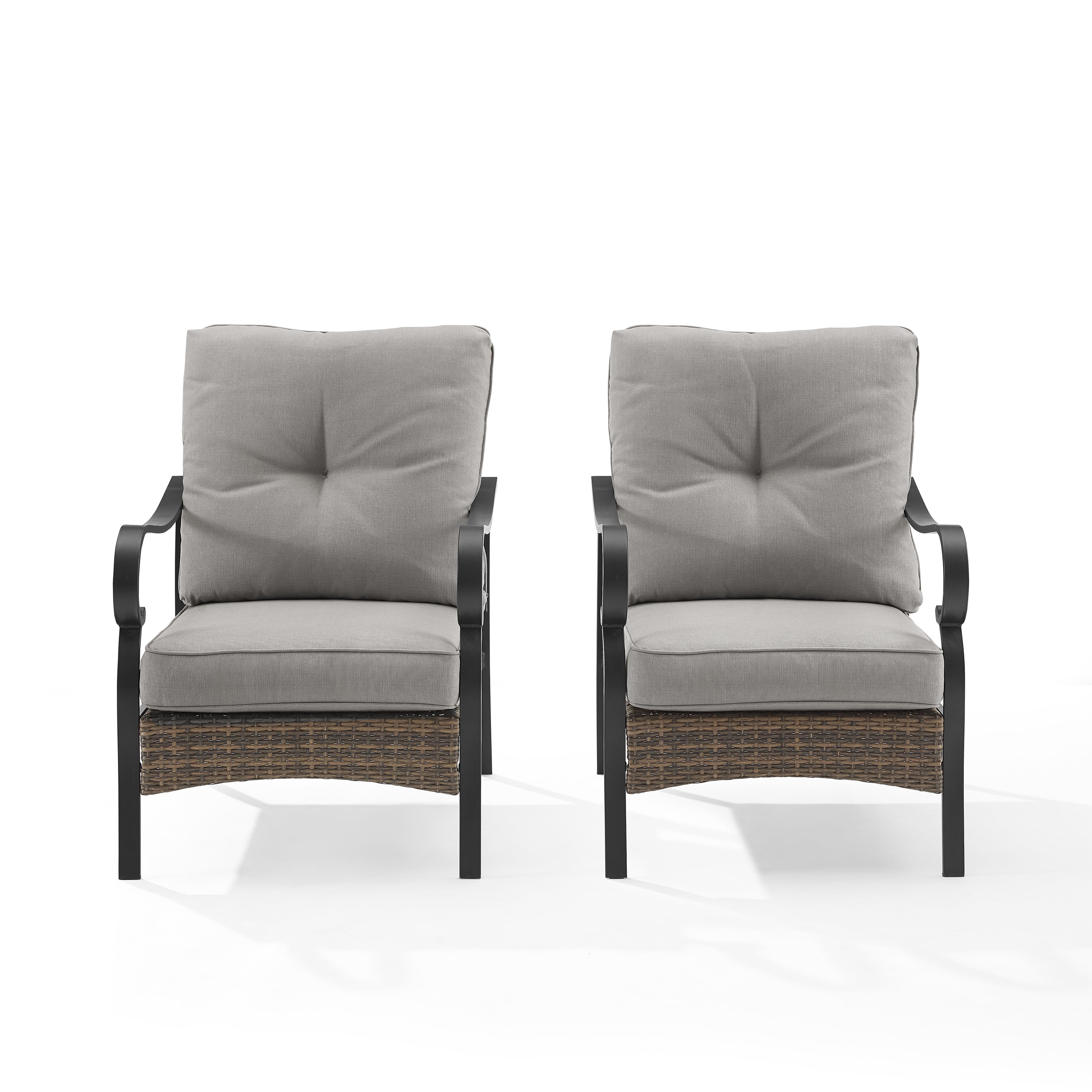 Co6251Mb-Te Dahlia 2Pc Outdoor Metal/Wicker Armchair Set In Taupe/Black. Elegant Curved Arms, X-Back Design, Deep Cushioned Seats. Durable Steel, Resin Wicker Accents. Stylish And Comfortable.