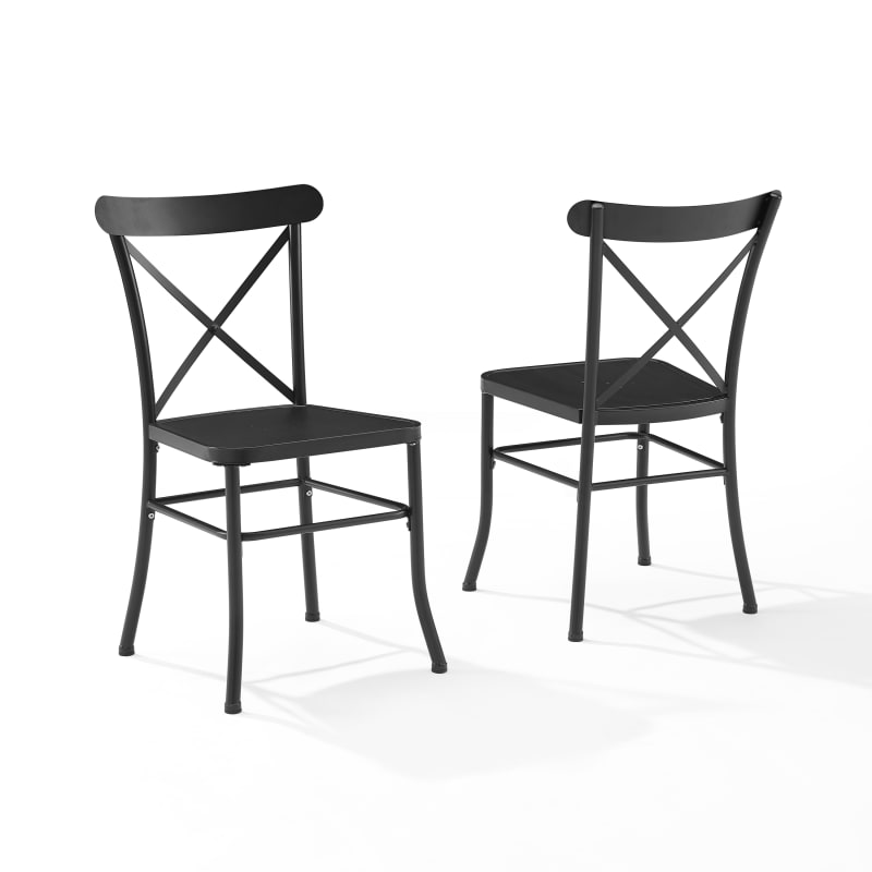 French Elegance: Astrid 2Pc Outdoor Dining Chair Set - Rust & Sun Resistant, Powder-Coated Steel, Sleek Silhouette, X-Back Design. Perfect For Balcony Or Patio.