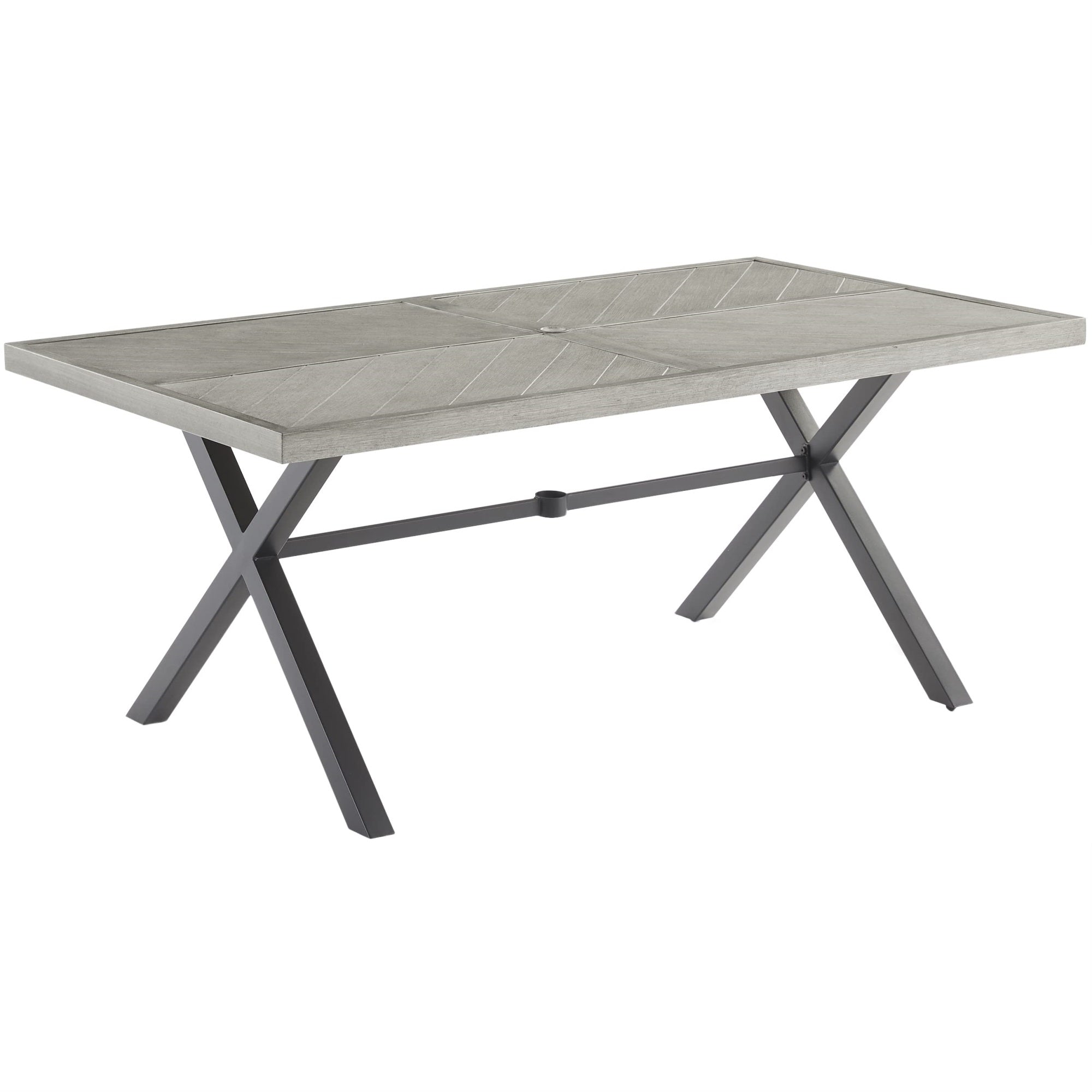 Casafoyer Furniture Otto 6-Person Rectangular Outdoor Dining Table With Umbrella Hole For Outside Patio, Matte Black With Gray Tabletop