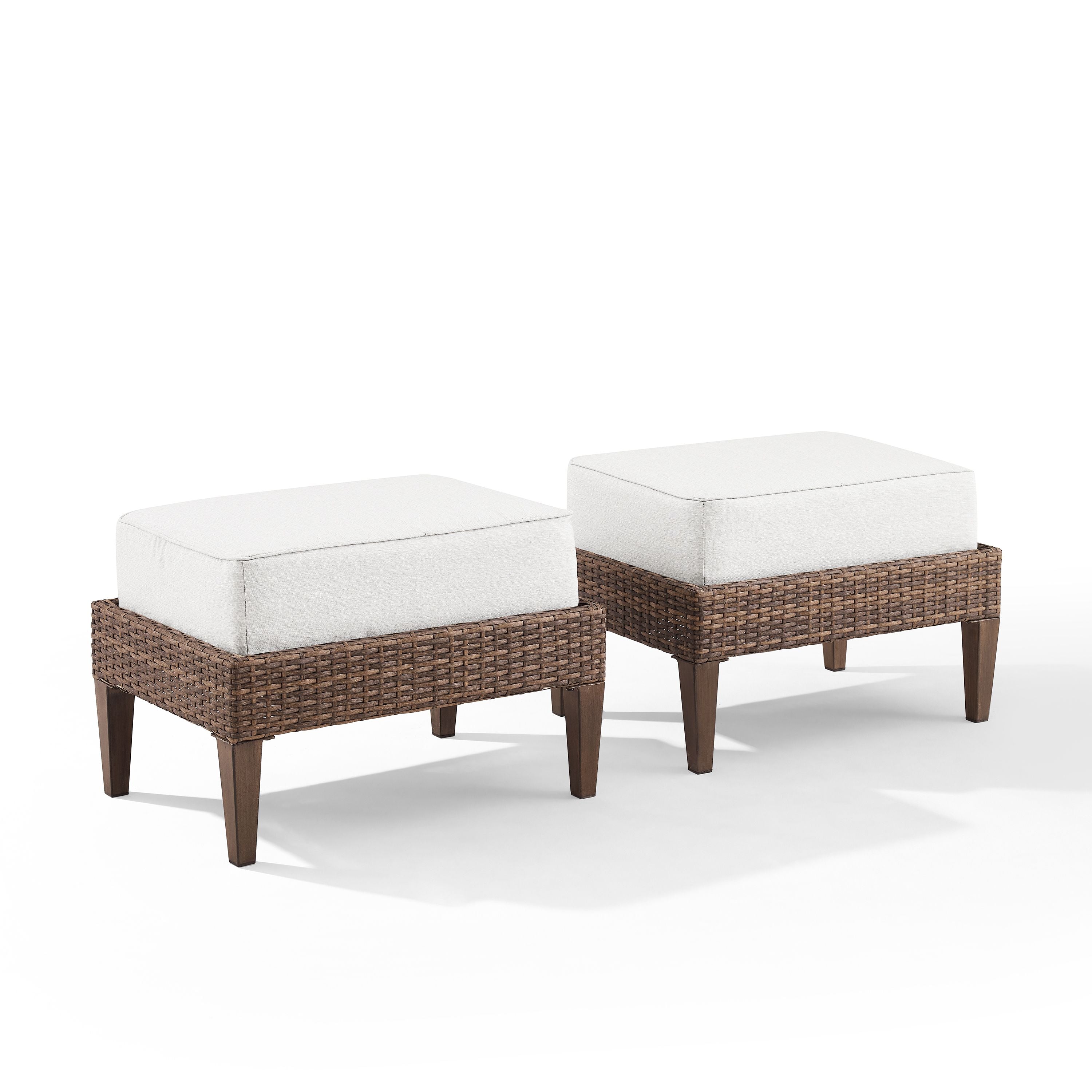 Capella 2Pc Ottoman Set - Relax In Style With California Vibe, Neutral Hues, Steel Legs, Weather-Resistant Wicker, Quick-Drying Fabric