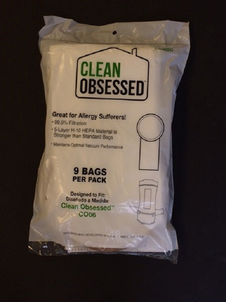 Clean Obsessed 6Qt Back Pack Filter Bags Hepa 9/Pk