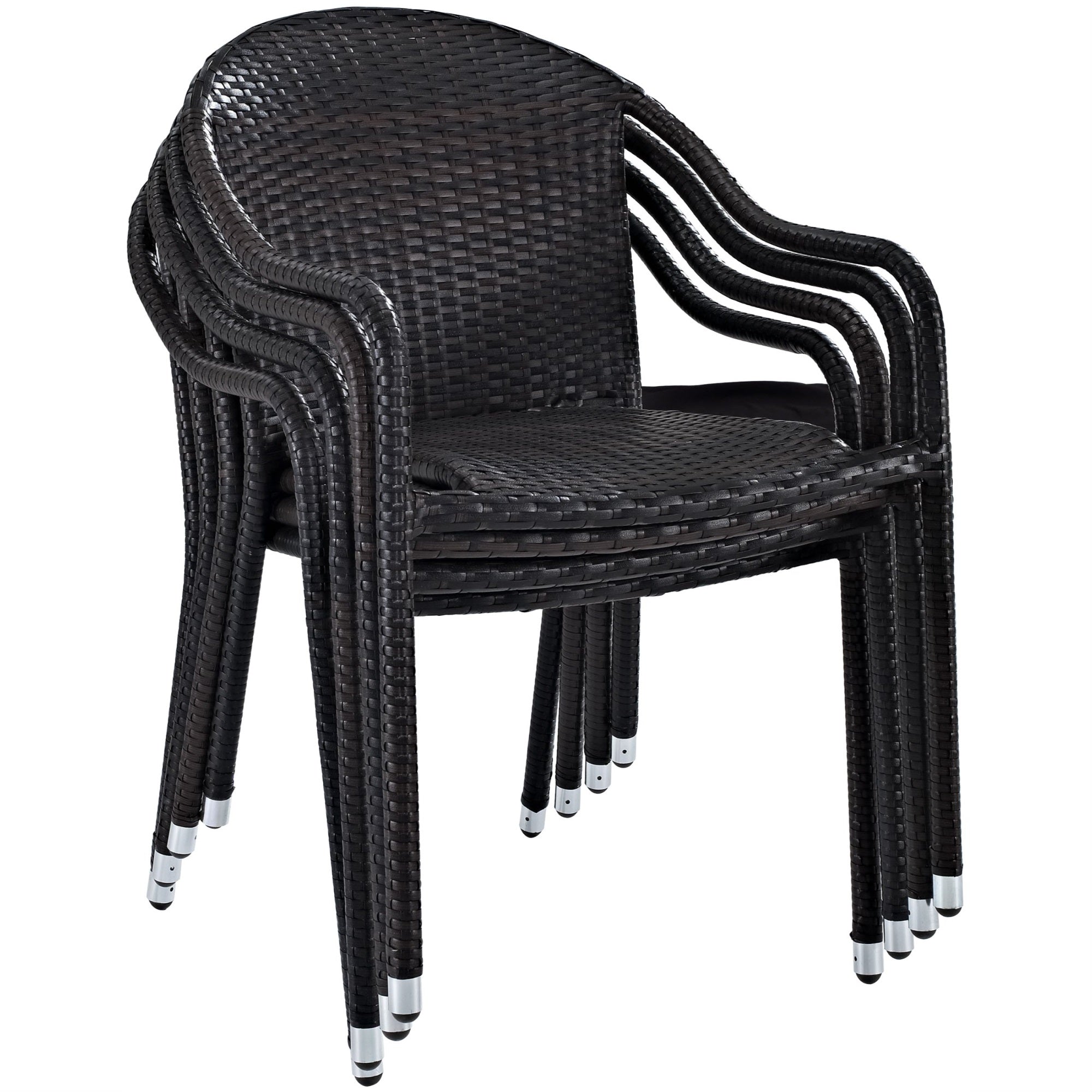 Casafoyer Furniture Palm Harbor 4-Piece Stackable Outdoor Chair Set, Wicker Patio Chairs For Dining, Porch, Brown