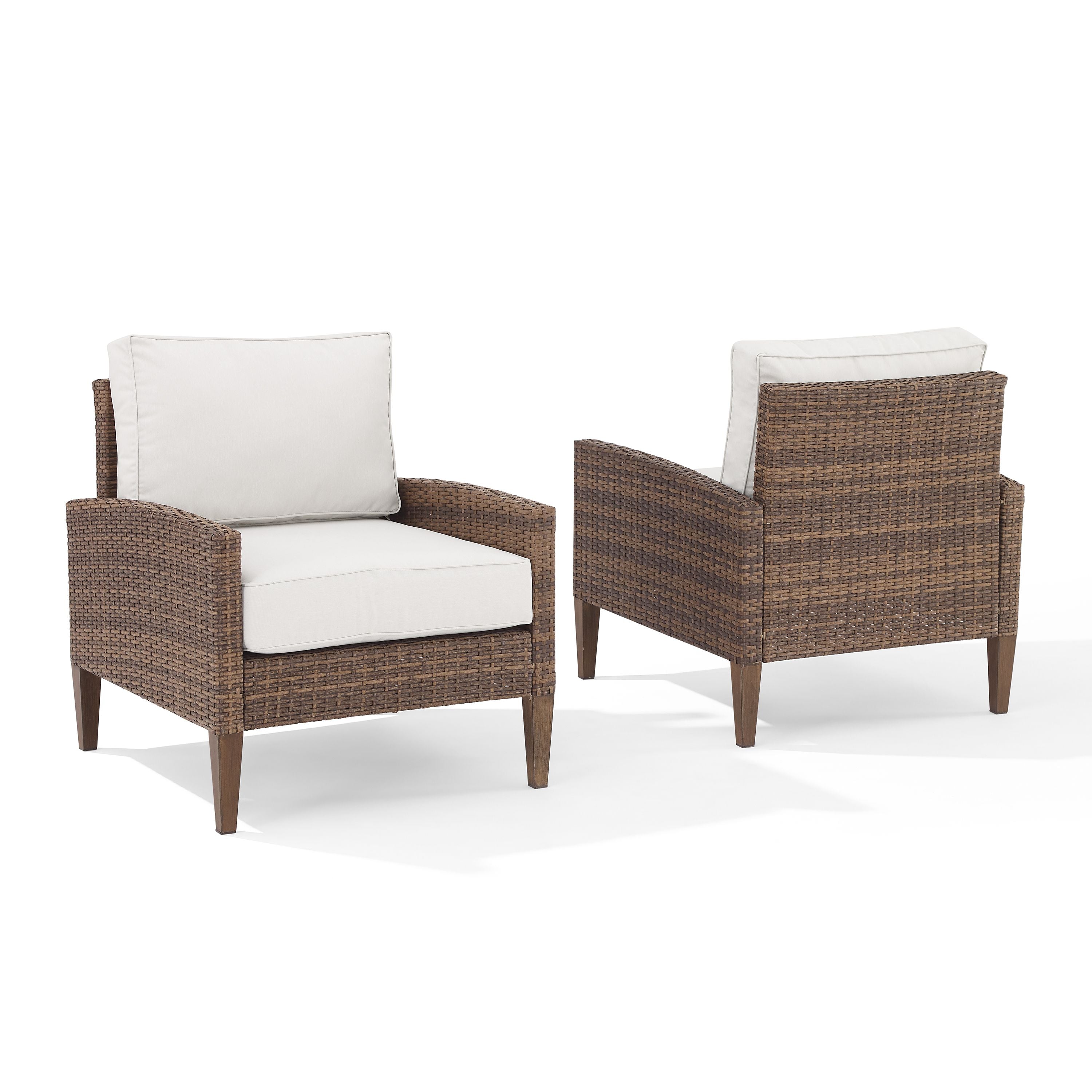 Capella 2Pc Chair Set - All-Weather Wicker, Quick-Drying Fabric, Steel Legs With Wood Finish - Ideal For Outdoor Relaxation And Conversation