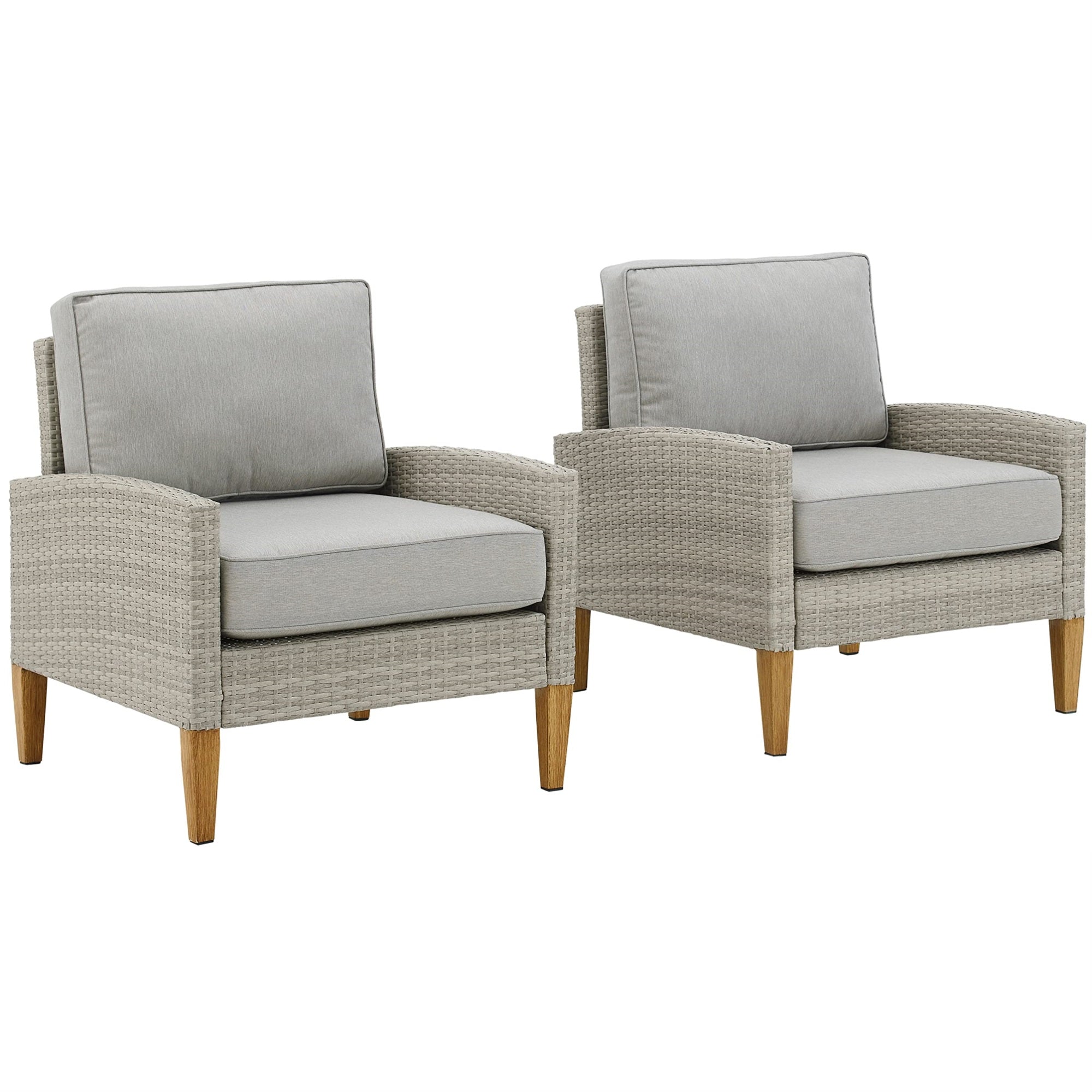 Casafoyer Furniture Capella 2-Piece Outdoor Chair Set, Wicker Patio Chairs For Conversation, Porch, Deck, Acorn With Gray Cushions