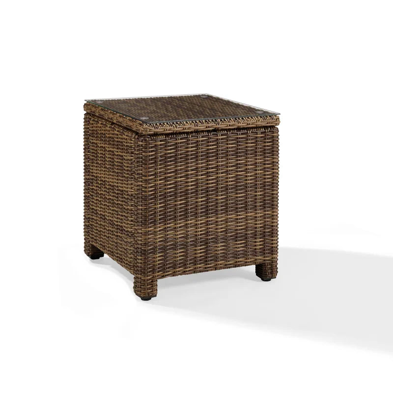 Bradenton Outdoor Wicker Side Table - Durable Steel Frame, All-Weather Wicker, Tempered Glass Top - Enhance Your Outdoor Oasis - 24.2'H X 20'W X 20'D