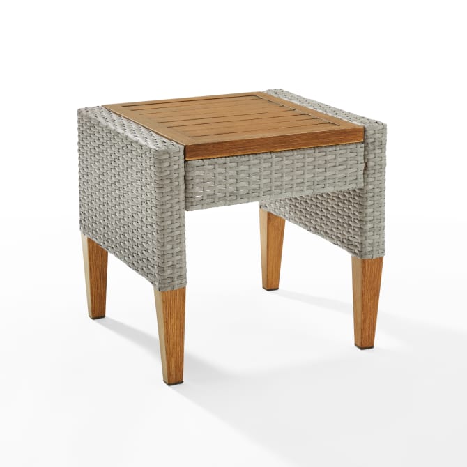 Capella Outdoor Wicker Side Table - Stylish & Durable All-Weather Resin Wicker - Hand-Painted Steel Top - Gray/Acorn - Ergode Co7280-Gy