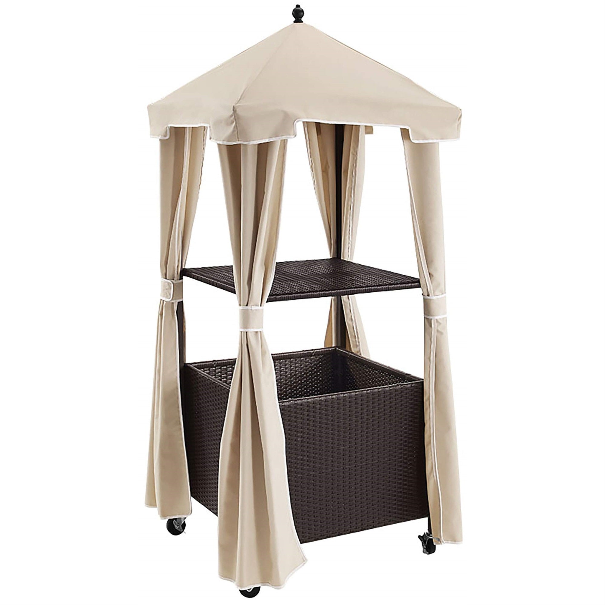 Casafoyer Furniture Palm Harbor Wicker Towel Valet Caddy, Covered Rolling Outdoor Storage For Pool And Hot Tub, Brown