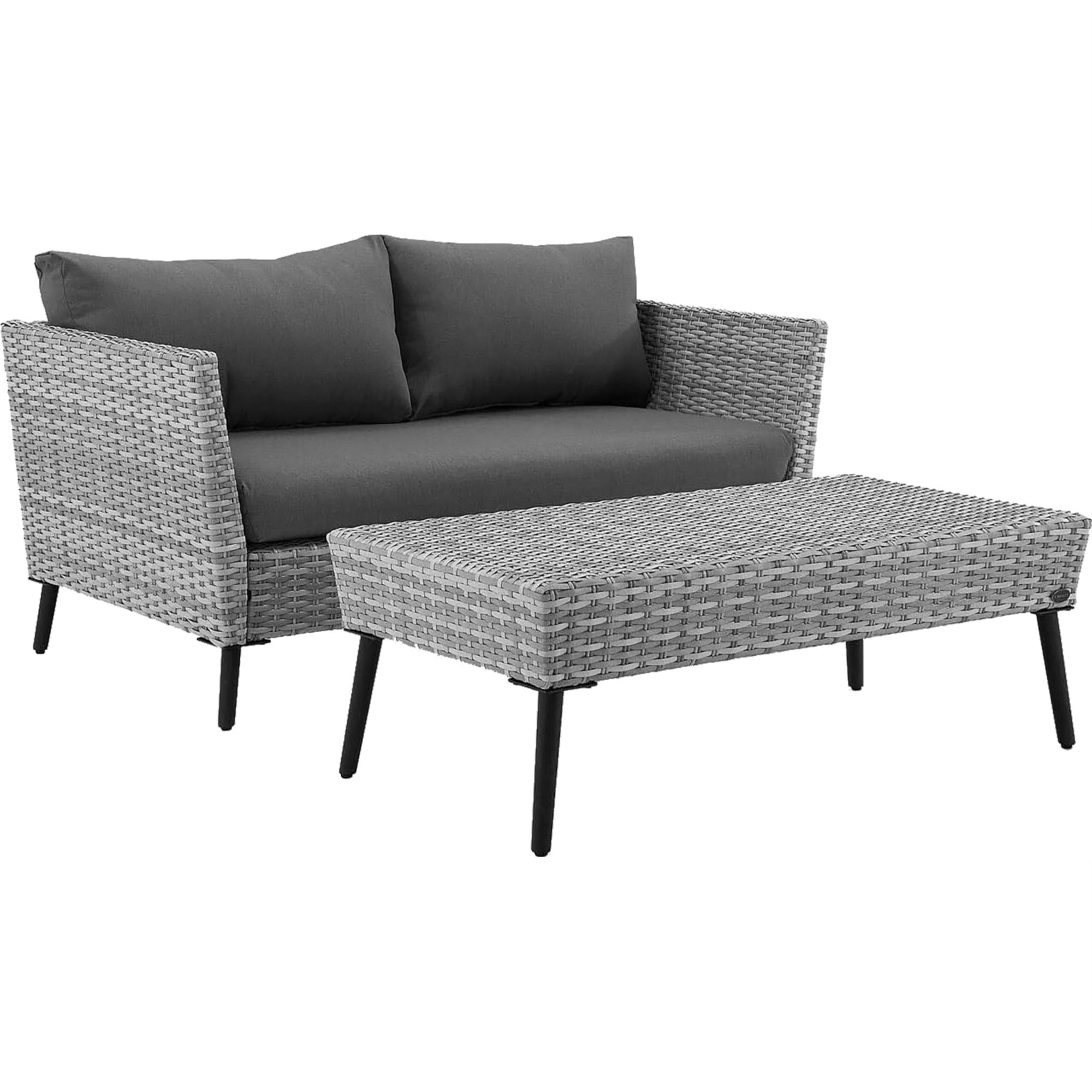 Casafoyer Furniture Richland 2-Piece Wicker Outdoor Coffee Table And Loveseat Patio Furniture Set For Porch, Gray