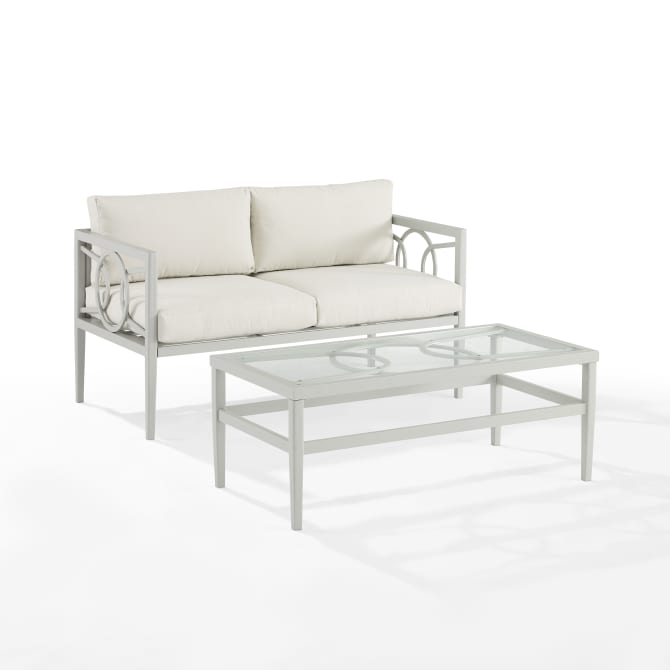 Ergode Ashford 2Pc Outdoor Metal Conversation Set - Loveseat & Coffee Table, Sleek Design, Durable Steel, Interlocking Circle Accents