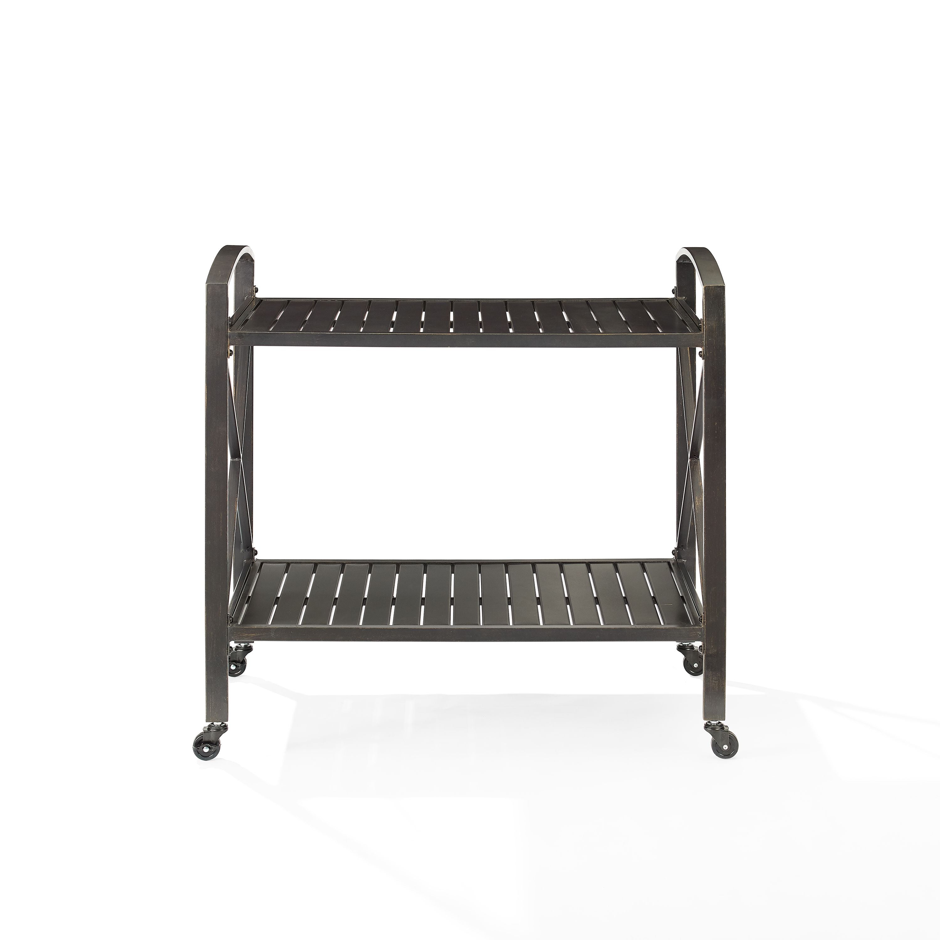 Kaplan Outdoor Metal Bar Cart - Oil Rubbed Bronze, All-Weather Steel, 2 Shelves, 4 Wheels, Elegant Design