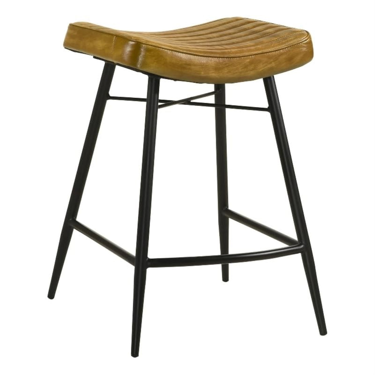Bayu Leather Upholstered Saddle Seat Backless Counter Height Stool Antique Camel And Black (Set Of 2)