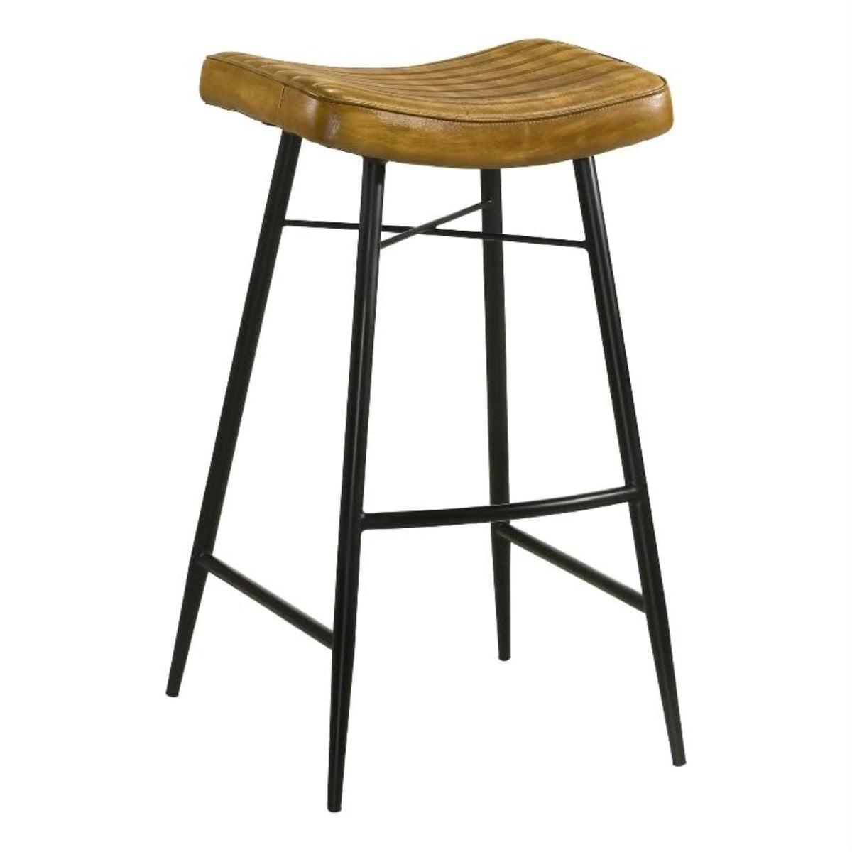 Bayu Leather Upholstered Saddle Seat Backless Bar Stool Antique Camel And Black (Set Of 2)
