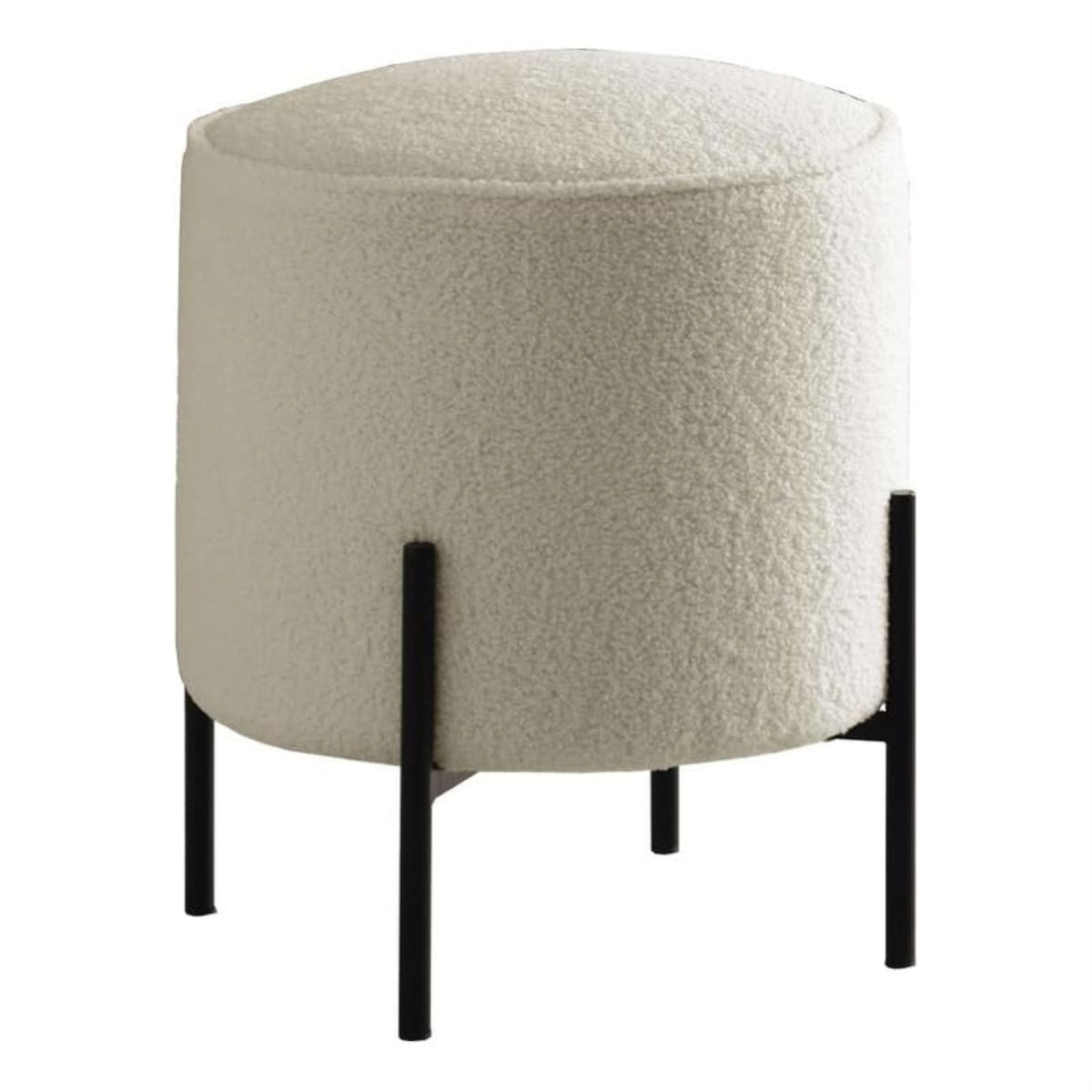 Casafoyer Basye Round Upholstered Ottoman Beige|Matte Black Legs|Faux Sheep Skin Upholstery|Modern Boho Accent Furniture'