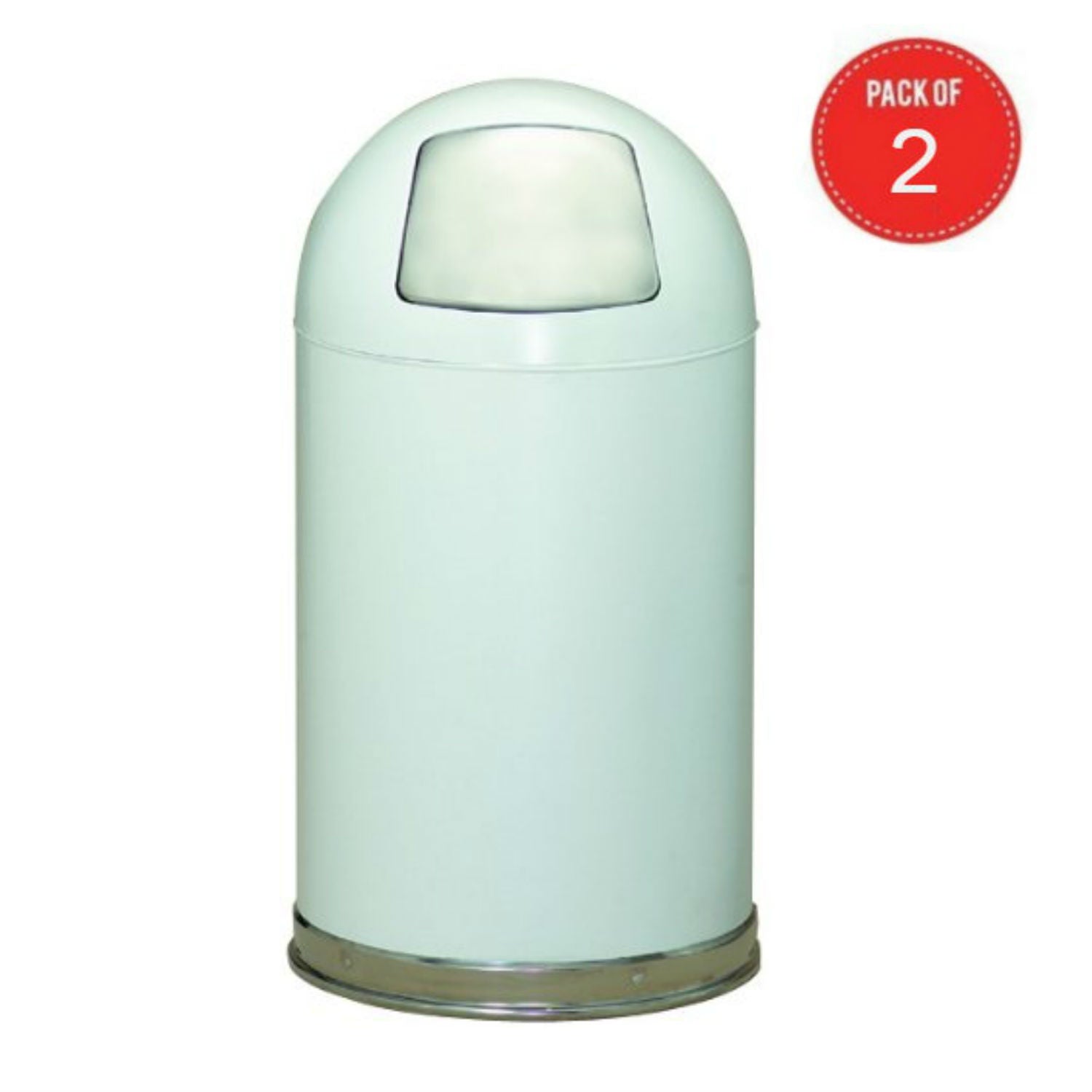 Witt Industries Dome Top Steel Trash Receptacle In White With Galvanized Liner (10 Gal.) (Pack Of 2)
