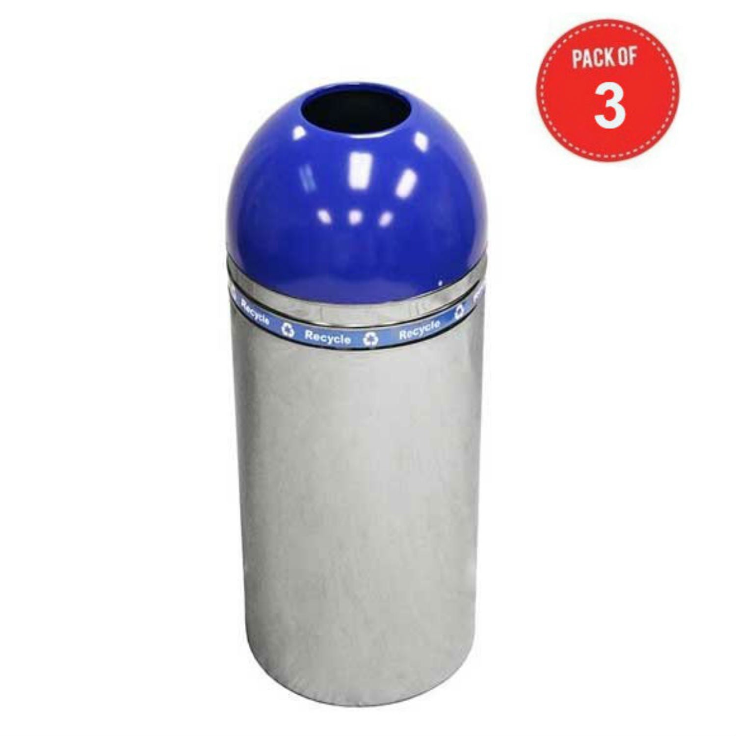 Witt Industries Decorative Dometop Recycling Container (Blue) (Pack Of 3)