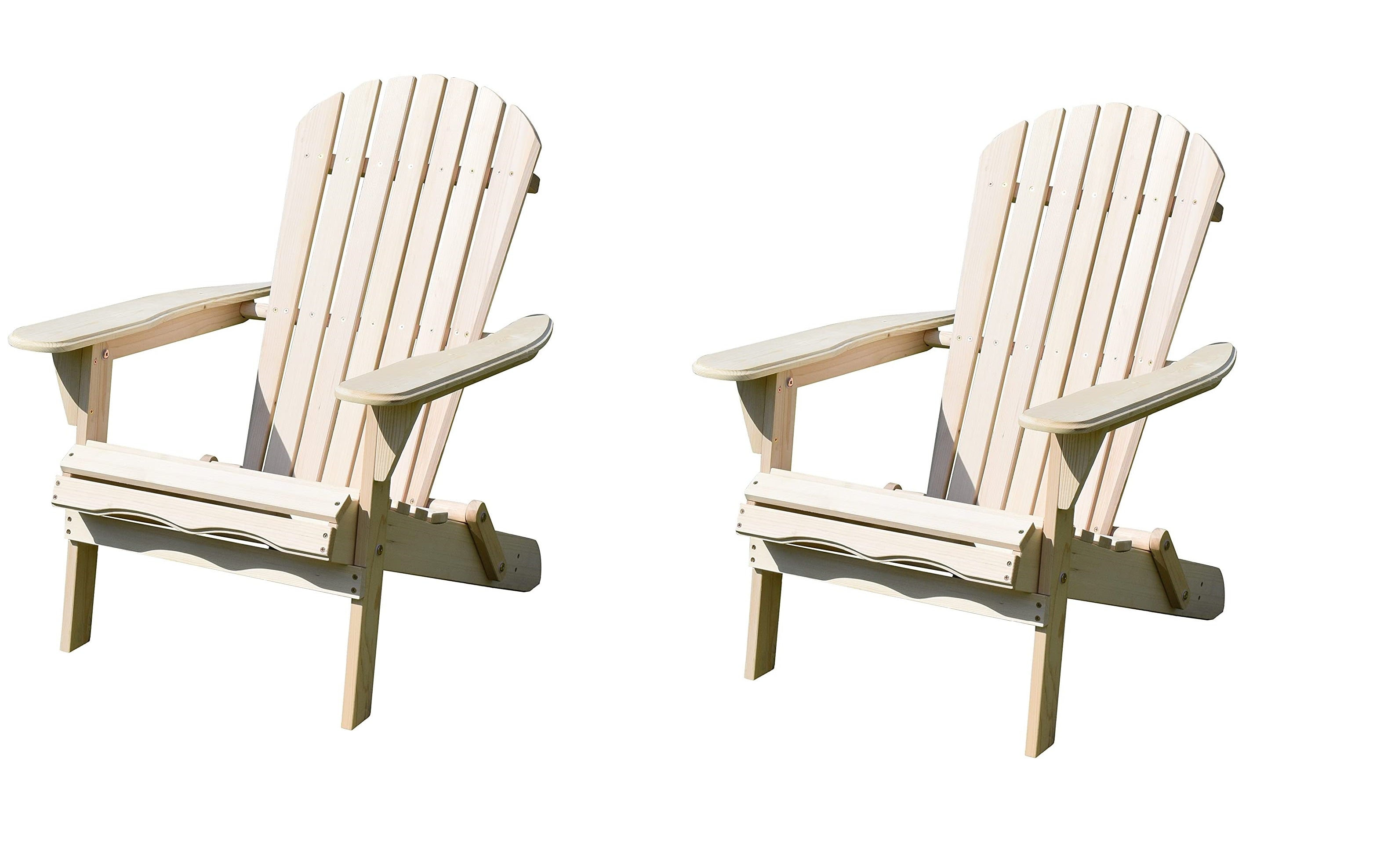 Merry Garden Foldable Wooden Adirondack Chair, Outdoor, Garden, Lawn, Deck Chair, Natural (Set Of 2)