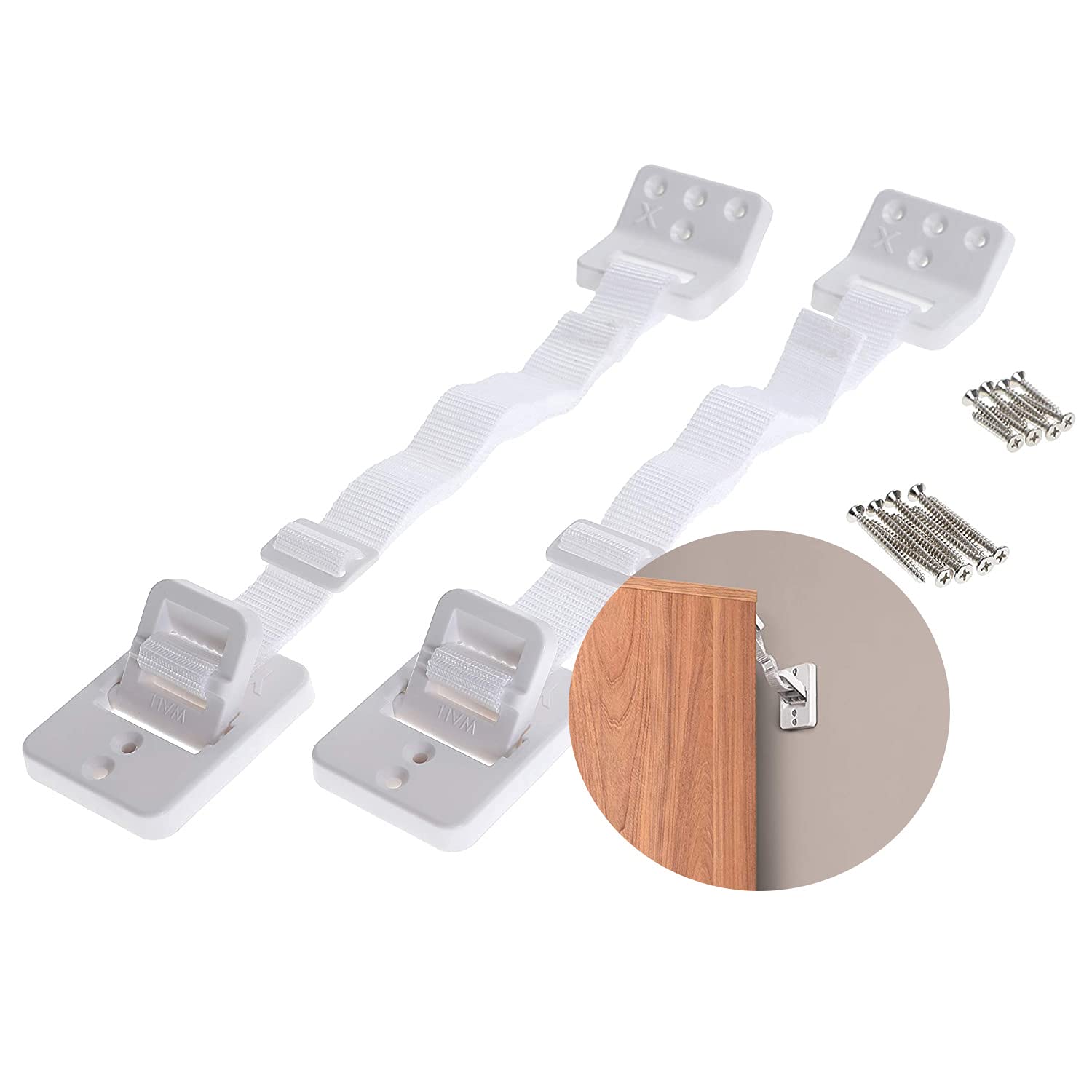Dreambaby Hinged Anti-Tip Furniture Anchors, White (Pack of 4)