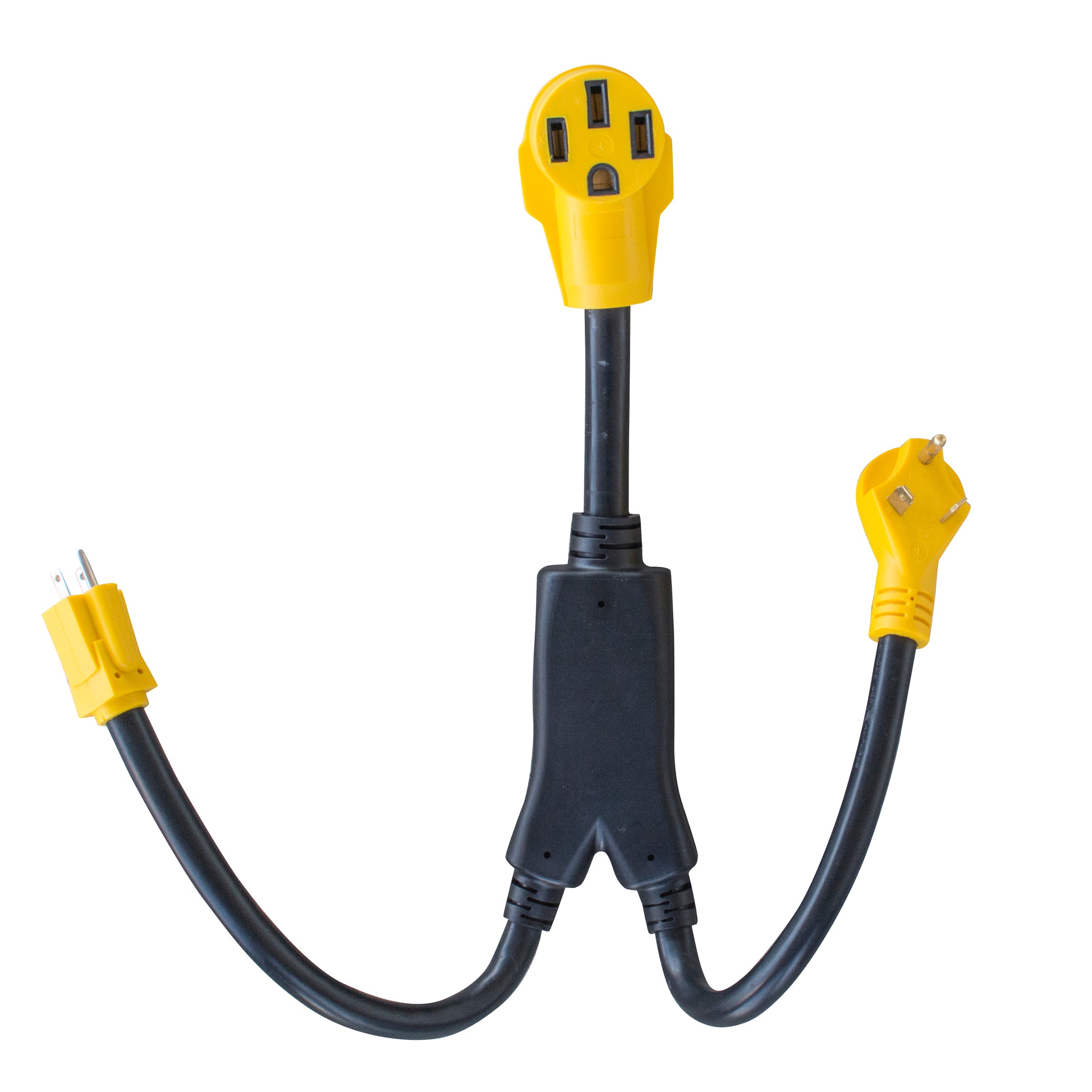 28 In. 25/125 Volt 45 Amp Rv Camper Y-Adapter Power Cable With 15/30 Amp Male And 45 Amp Female
