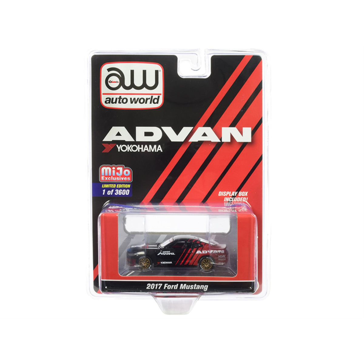 2017 Ford Mustang 'Advan Yokohama' Red And Black Limited Edition To 3600 Pieces Worldwide 1/64 Diecast Model Car By Autoworld