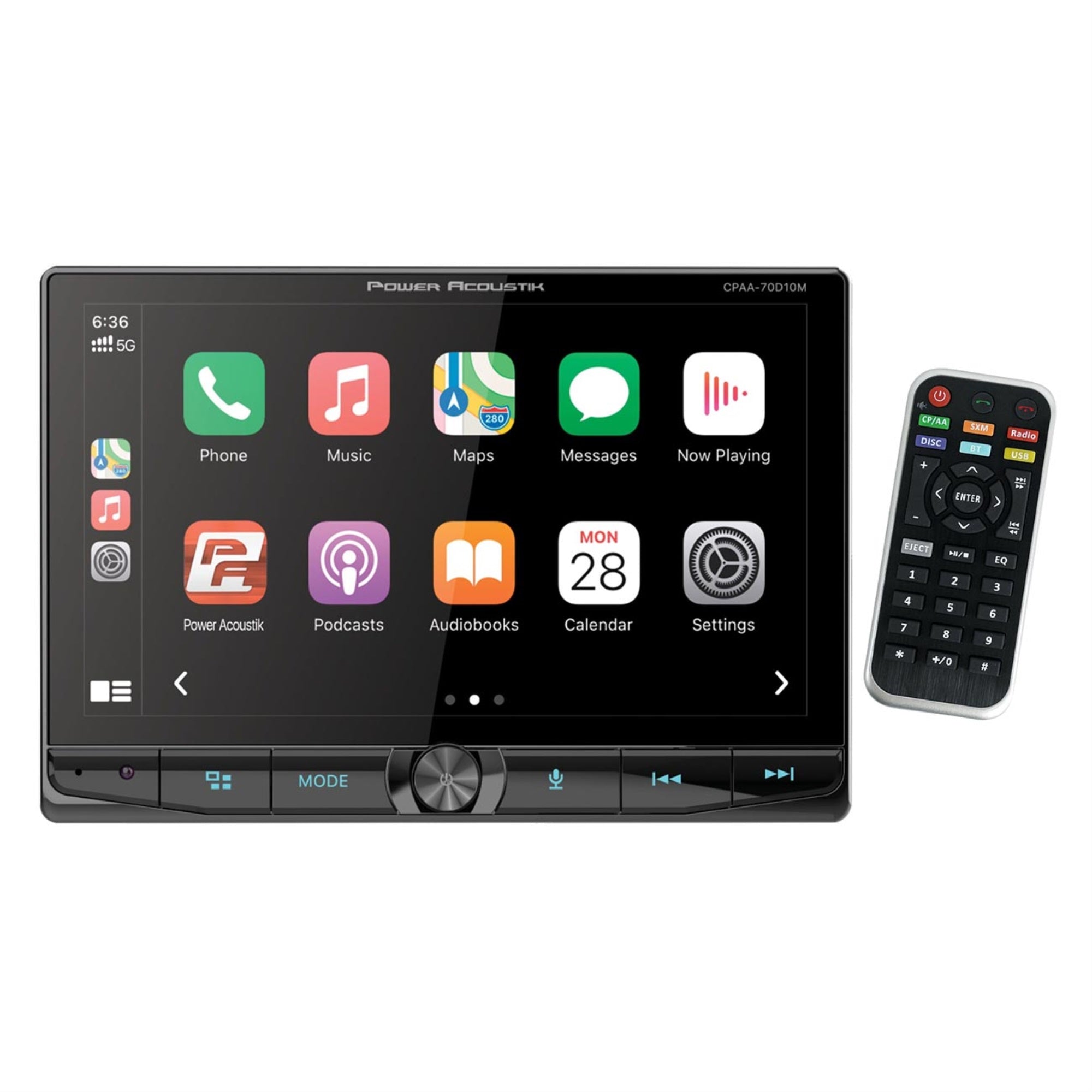 Power Acoustik 10.6 Floating Double Din Mechless Receiver With Apple Car Play & Android Auto Bluet