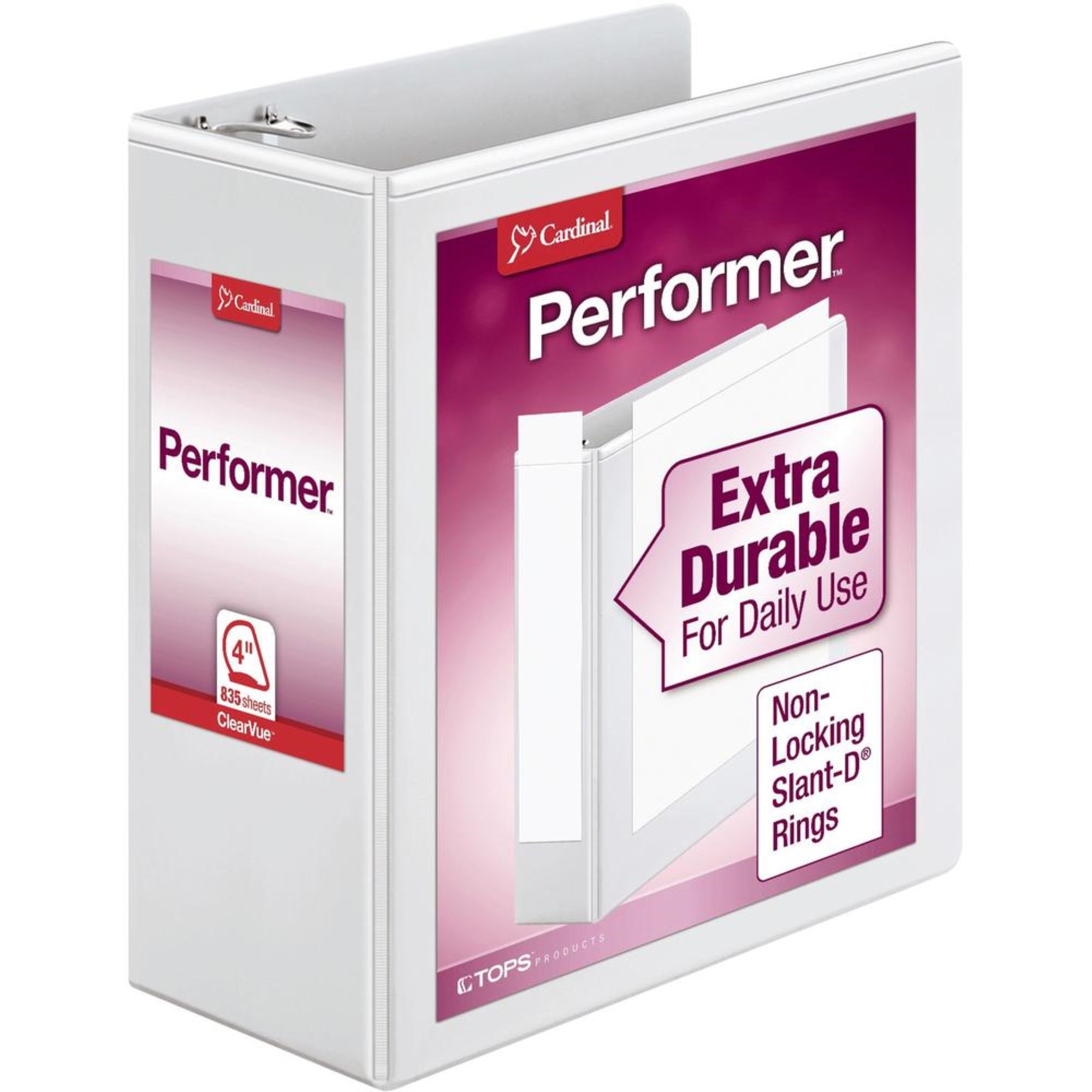 Cardinal Performer Clearvue Slant-D Ring Binder - 4 Binder Capacity - Letter - 8 1/2 X 11 Sheet Size - 835 Sheet Capacity - 3 3/